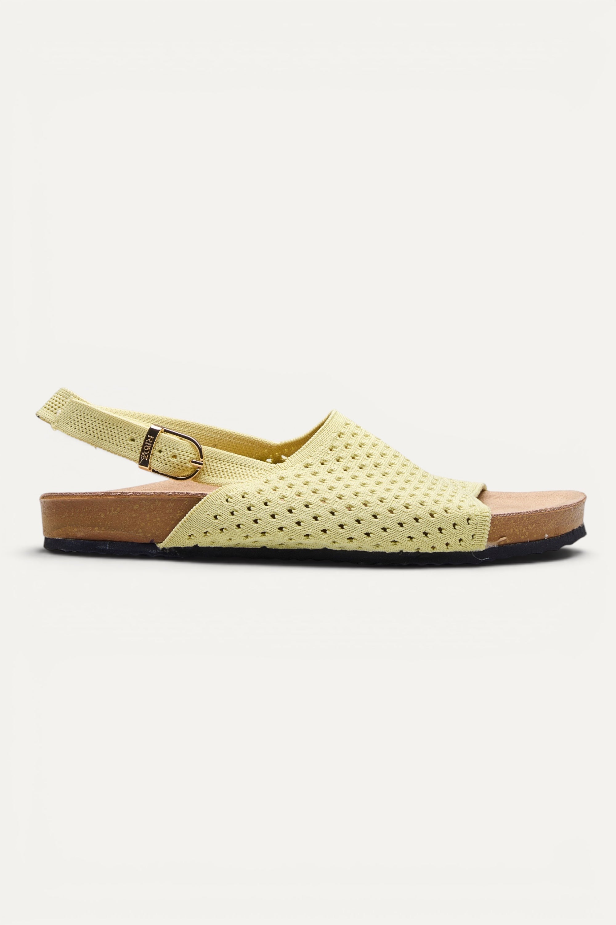 Top view of Rioz Mira Sandals (lime), lightweight knit sandals made in India from rPET, 320g.