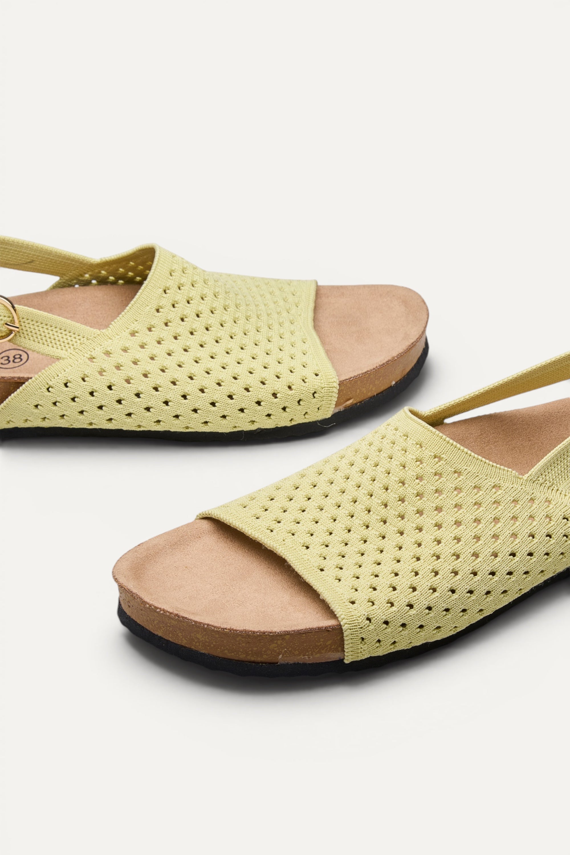 Top view of Rioz Mira Sandals (lime), lightweight knit sandals made in India from rPET, 320g.