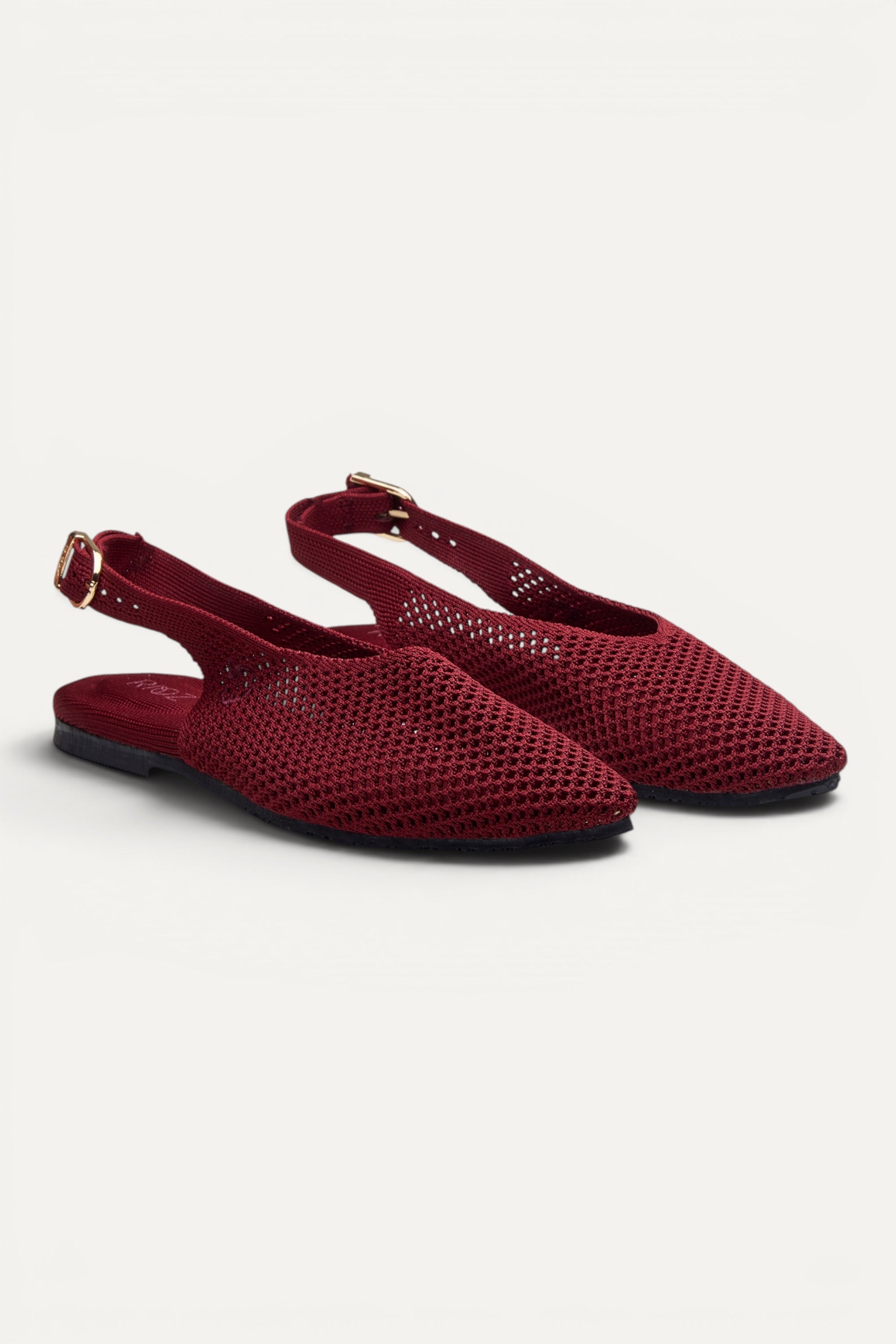 Rioz Airknit Slingbacks in maroon, vegan pointed-toe knit flats from recycled PET bottles, made in India.