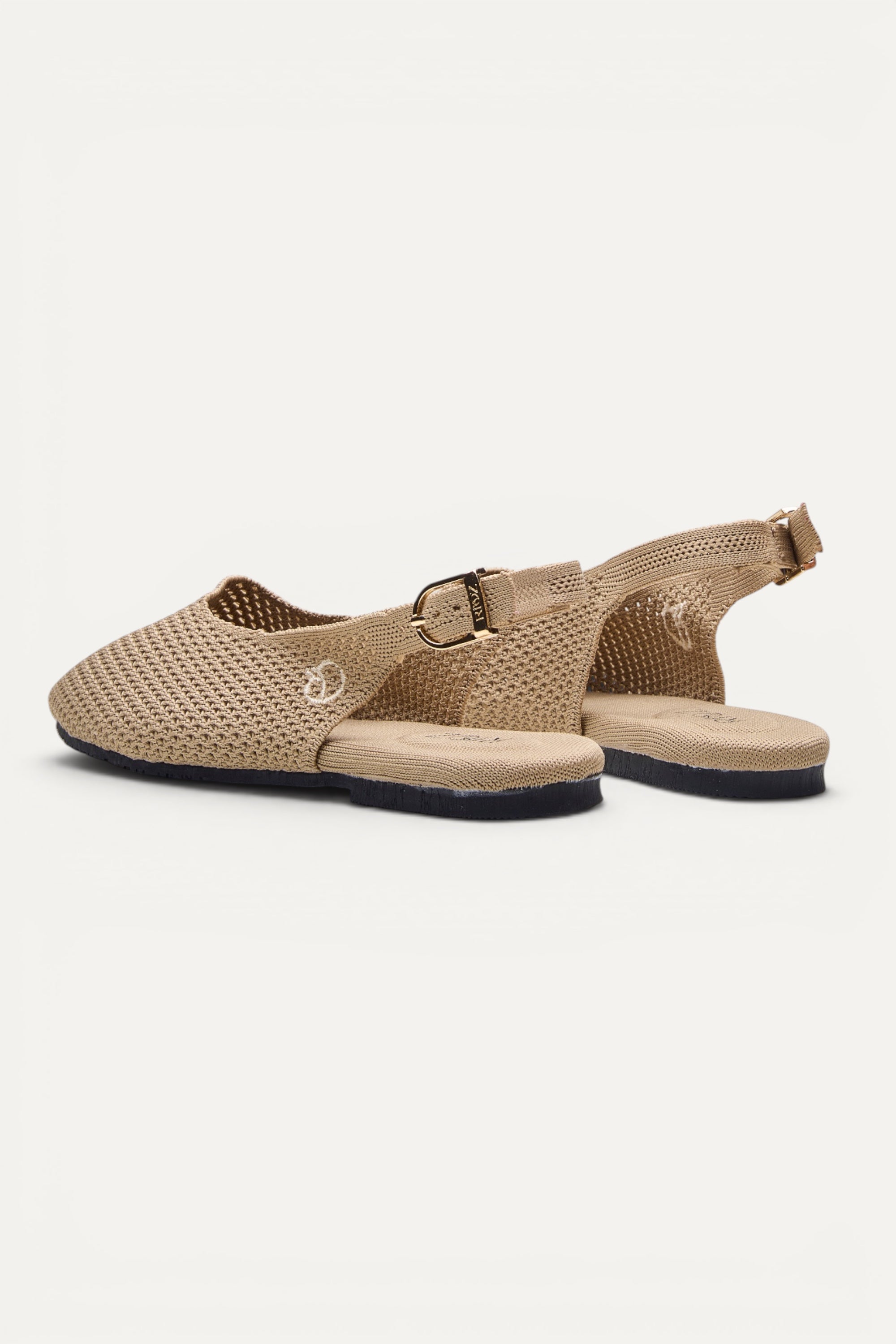 Sand Rioz Airknit Slingbacks — vegan almond-toe knit flats for office and daily wear, machine washable.