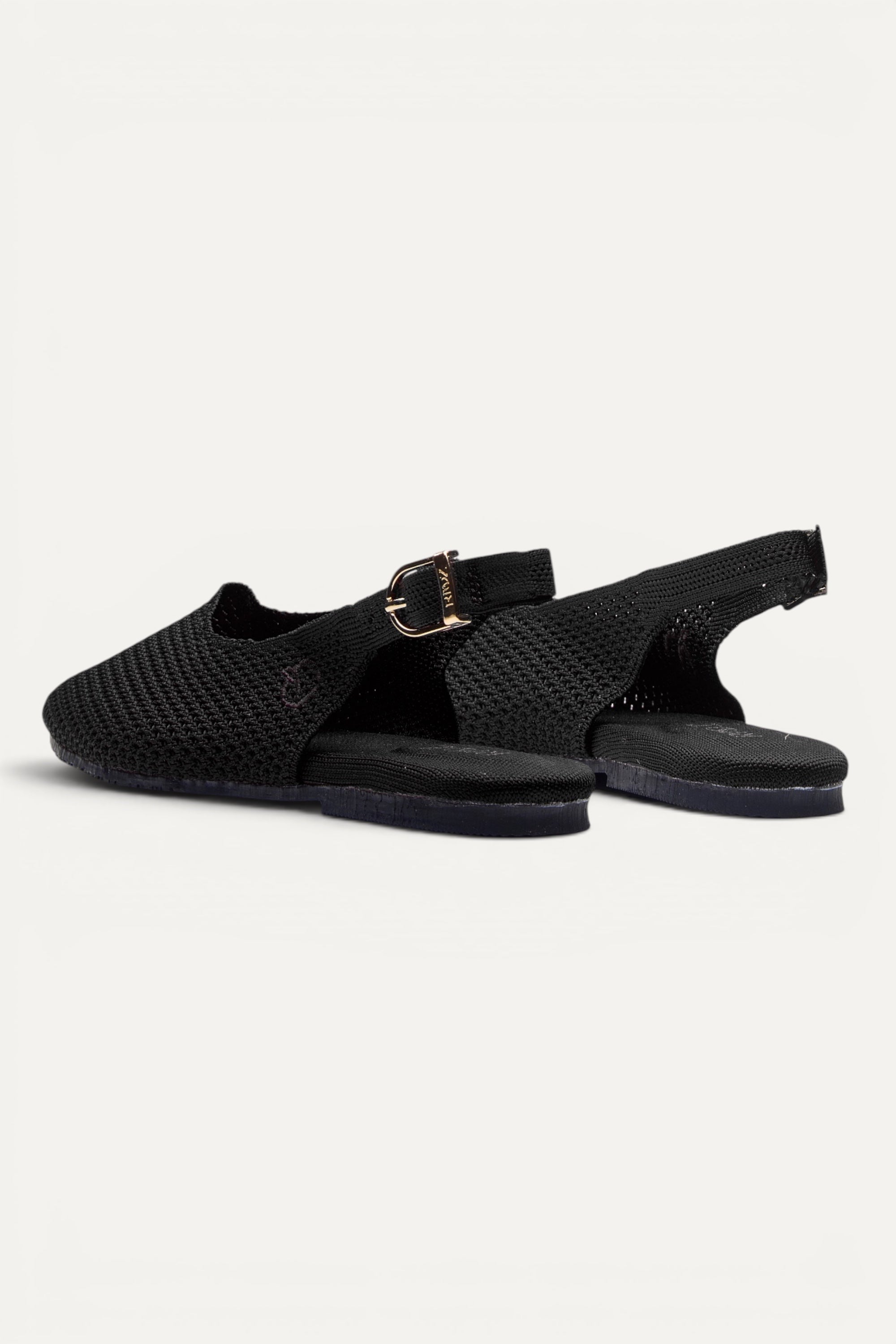 Black Rioz Airknit Slingbacks — vegan almond-toe knit flats for office and daily wear, machine washable.
