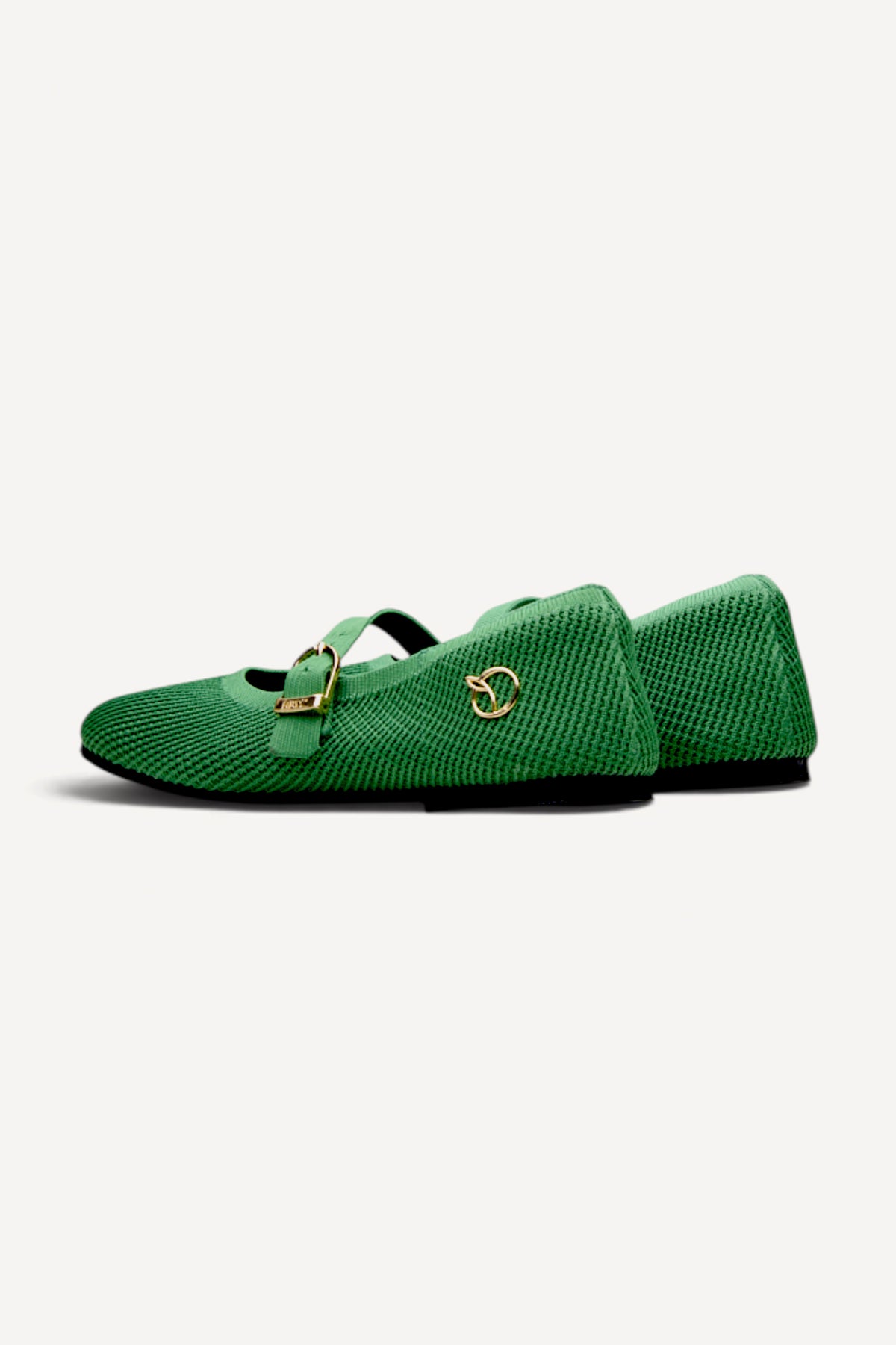 The Square Toe Metro Mary Janes in Green, rPET knit, machine washable
