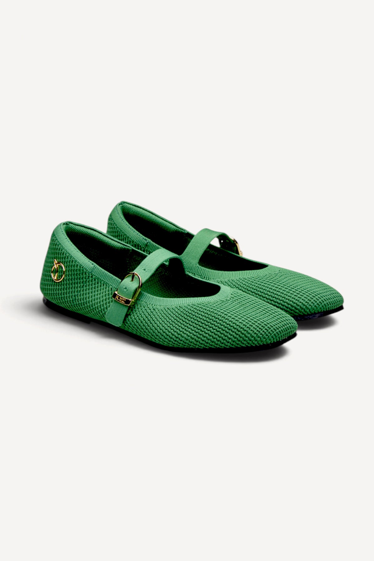 The Square Toe Metro Mary Janes in Green, rPET knit, machine washable