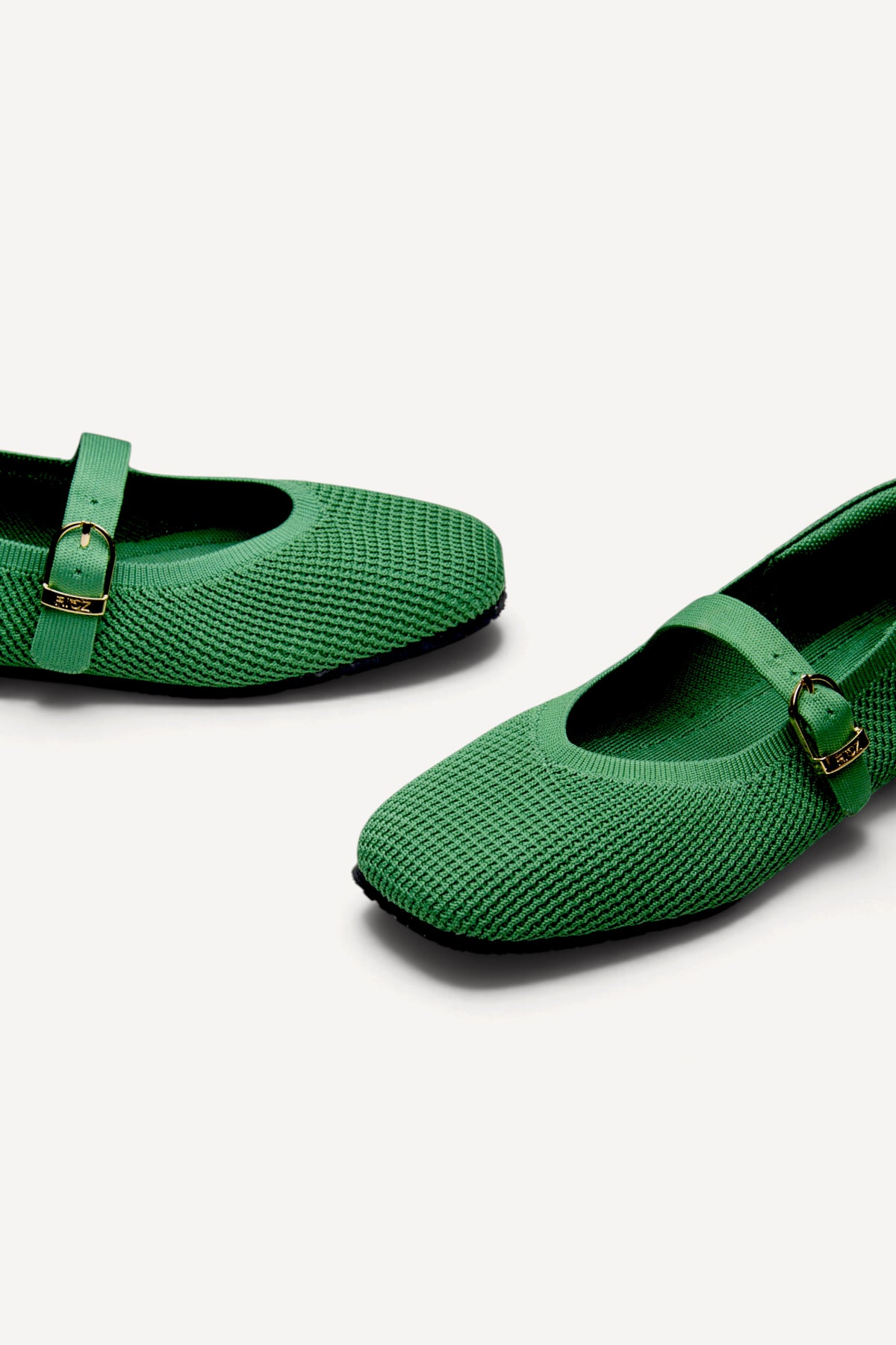 The Square Toe Metro Mary Janes in Green, rPET knit, machine washable