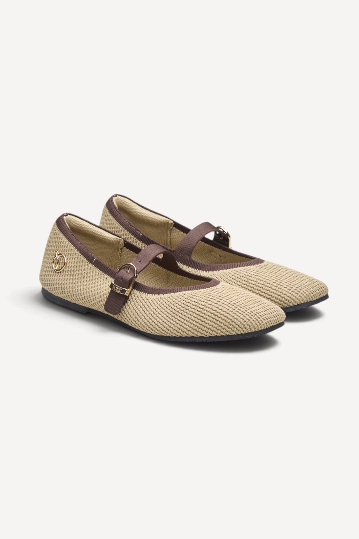 Square Toe Metro Duet Mary Janes in Latte, rPET knit, machine washable