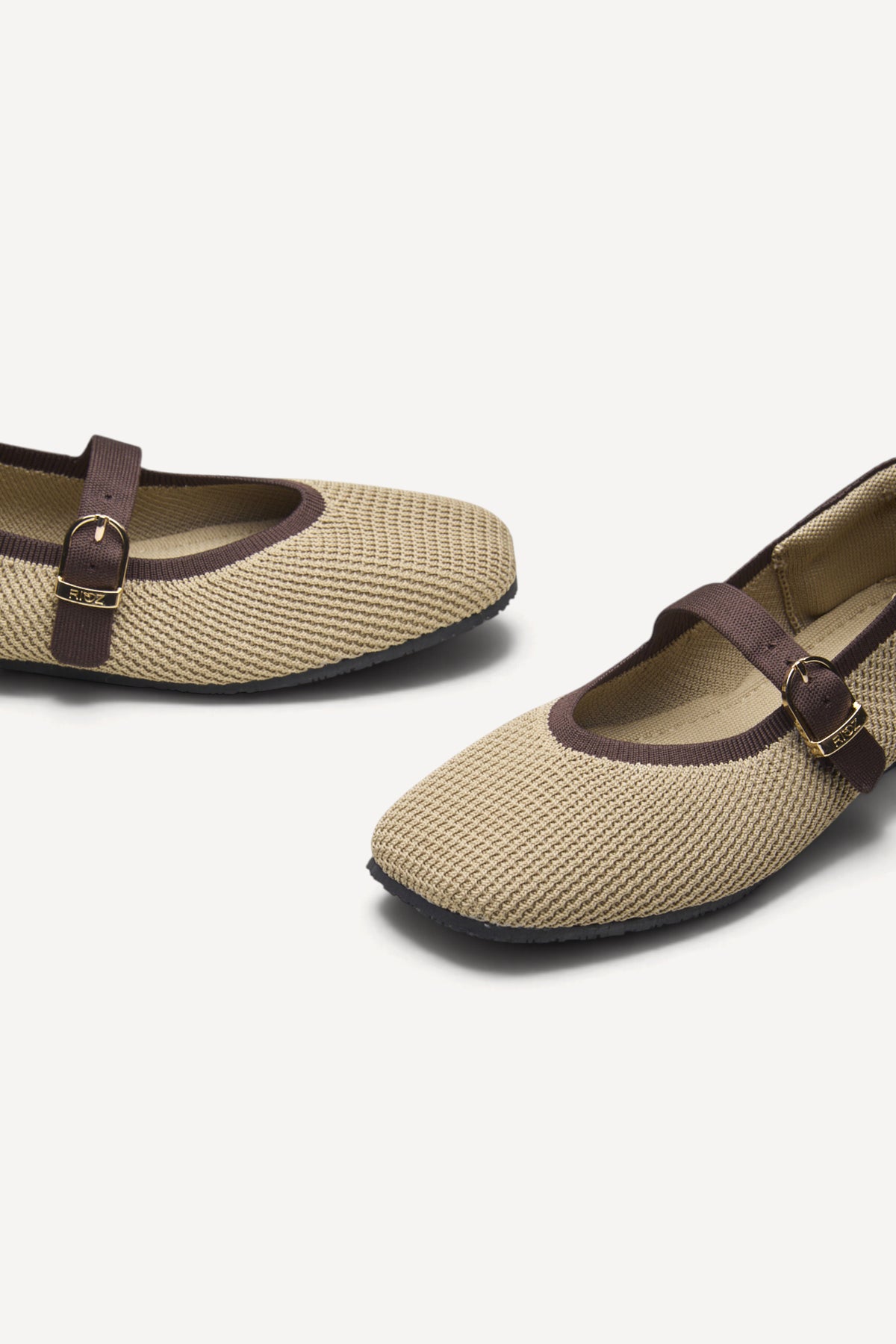 Square Toe Metro Duet Mary Janes in Latte, rPET knit, machine washable