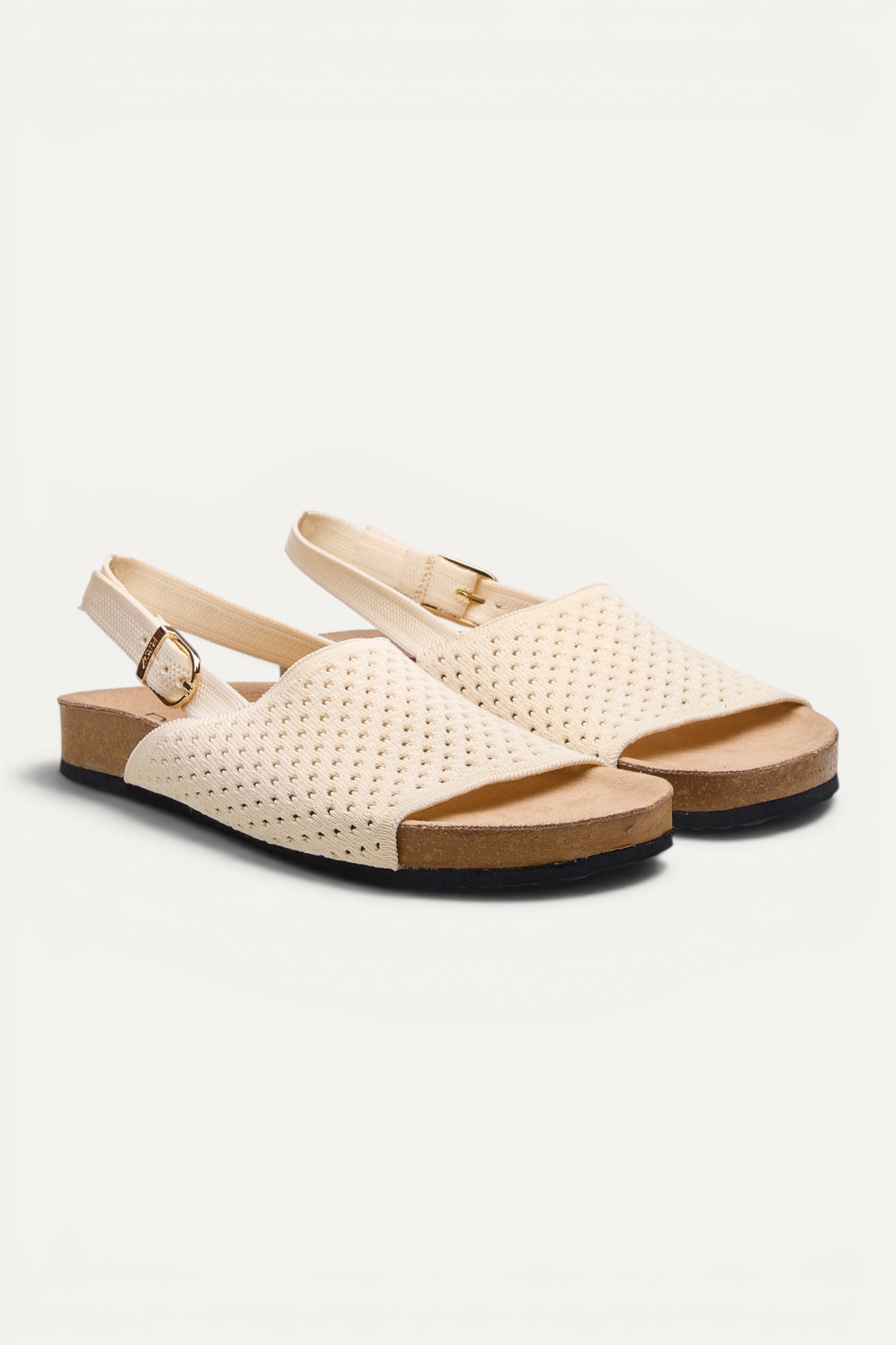Rioz Mira Sandals in ivory, vegan knit slingback sandals from recycled PET bottles, made in India.