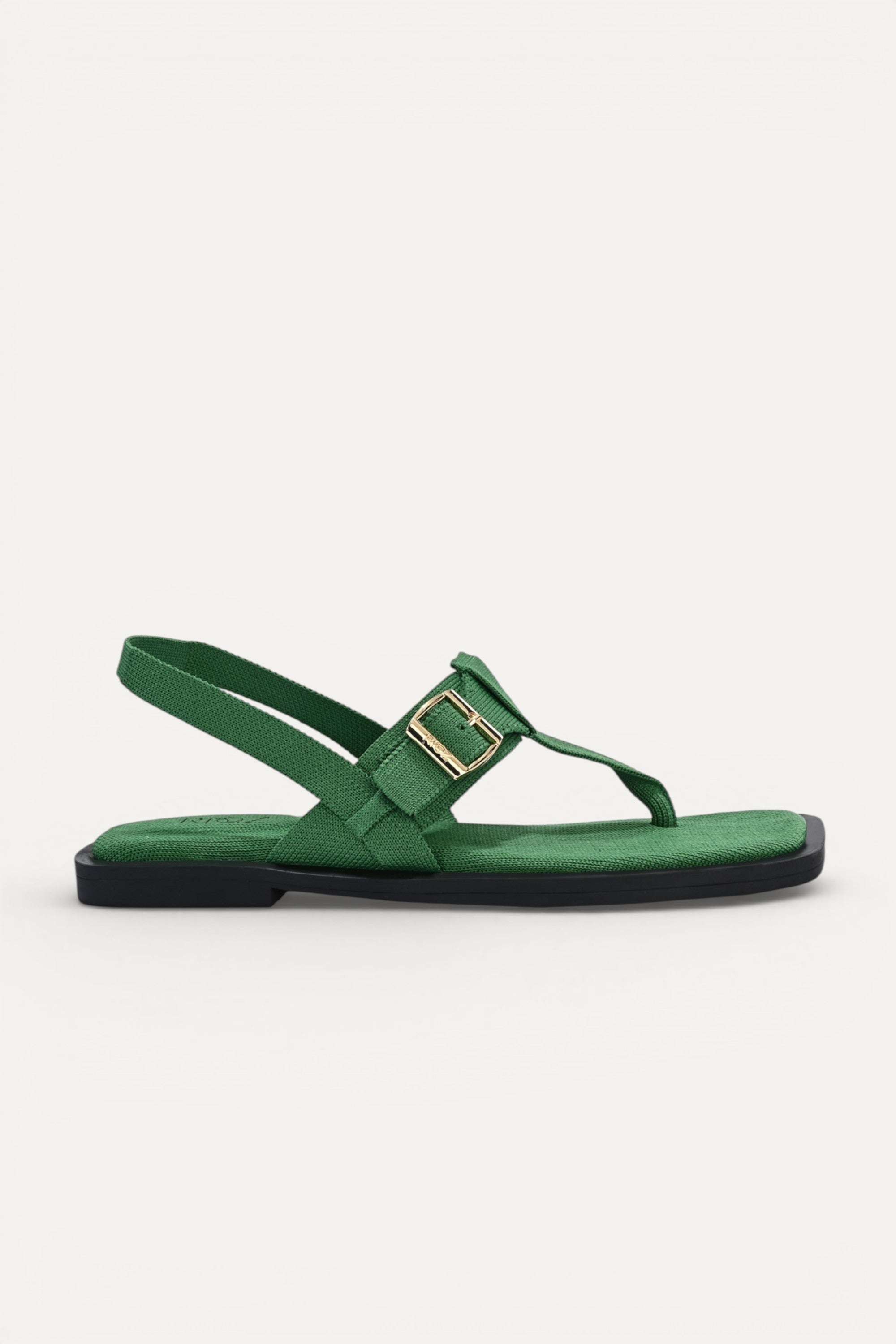RIOZ eco-friendly green slingback sandals with adjustable buckle straps, breathable woven texture, cushioned footbed, and lightweight sole for comfortable everyday wear.