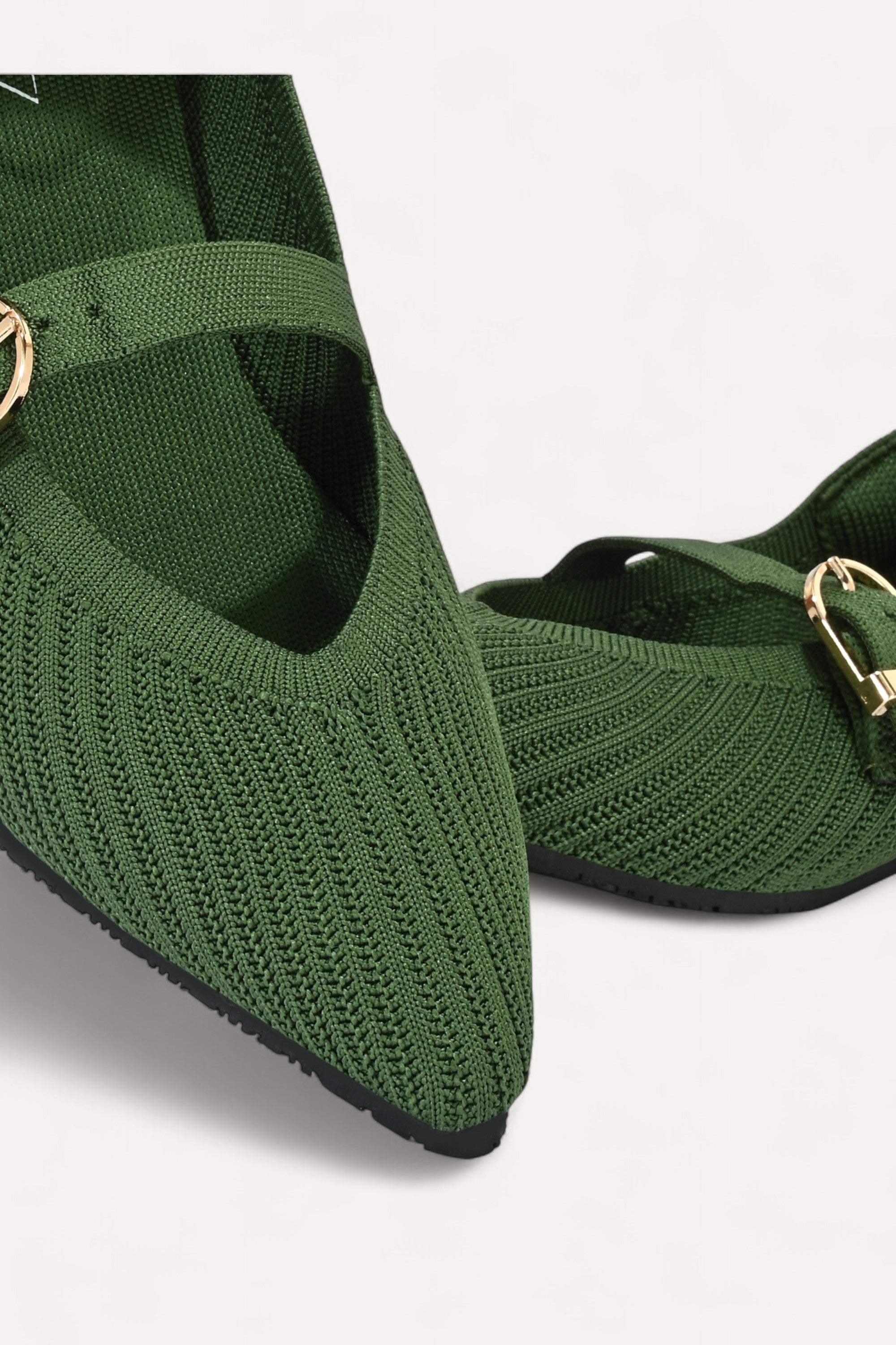 Rioz green pointed toe flats for women with breathable knit fabric , lightweight sole eco-friendly design