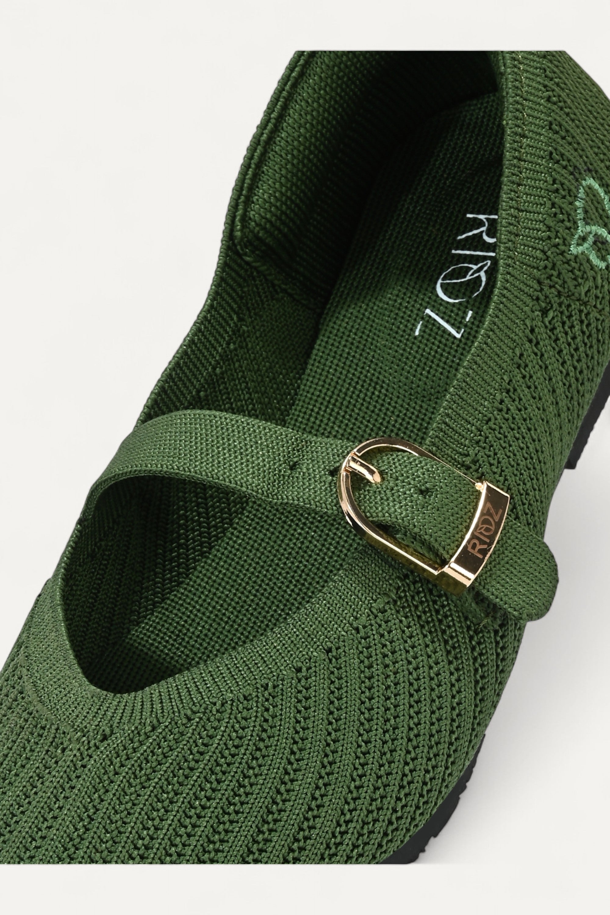 Rioz green pointed toe flats for women with breathable knit fabric , lightweight sole eco-friendly design