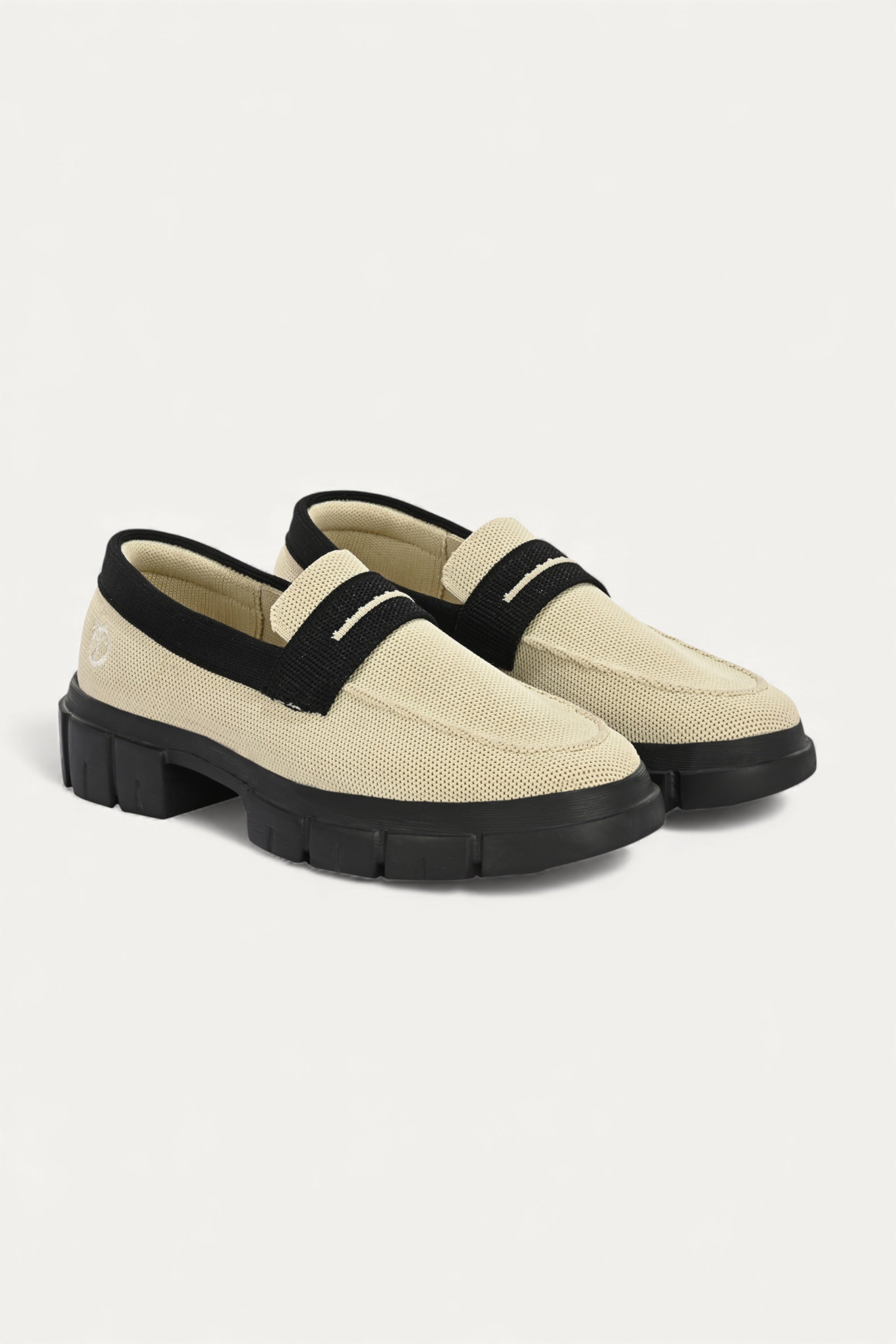 Rioz beige and brown slip-on loafers for women with eco-friendly breathable knit fabric and cushioned sole