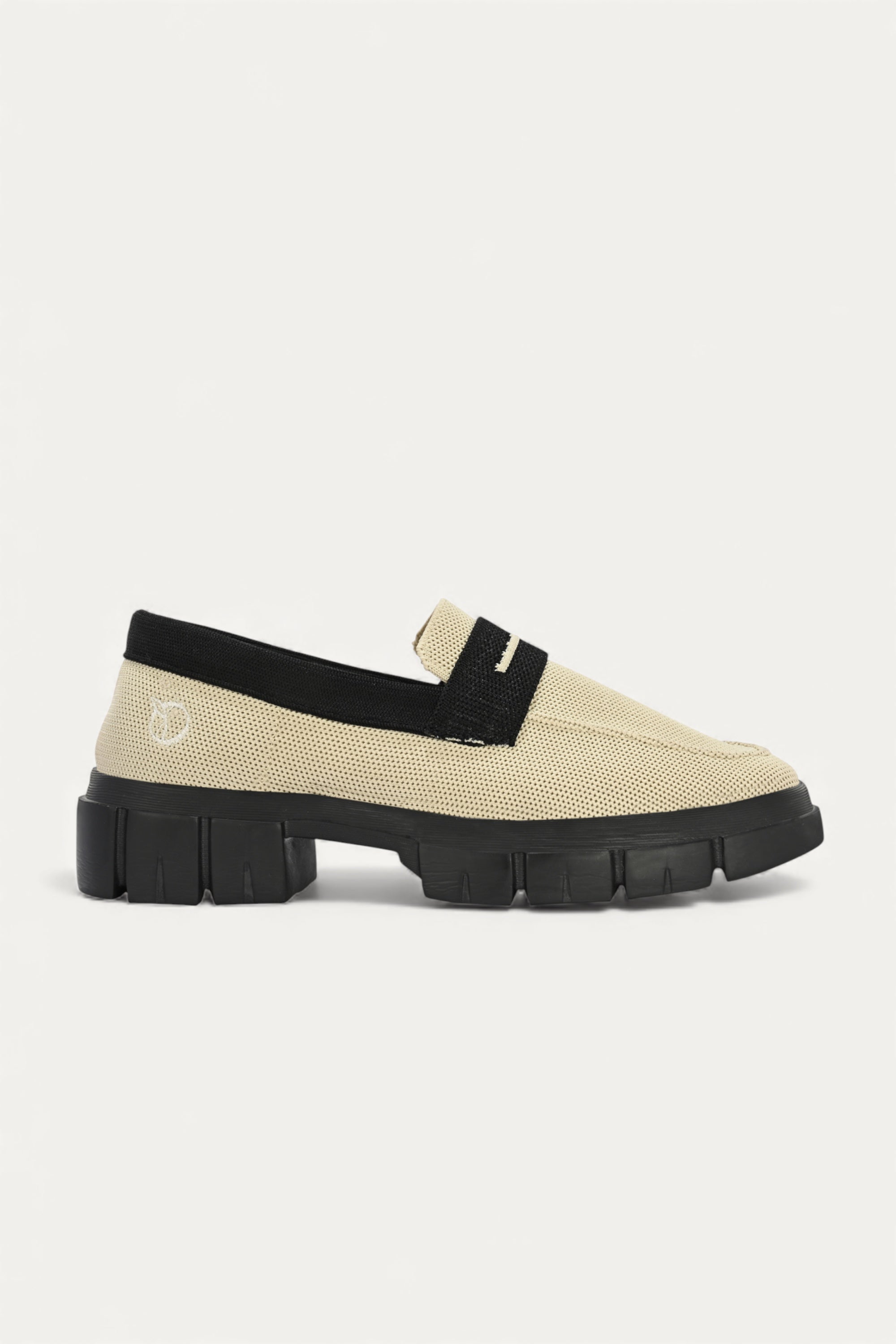 Rioz beige and brown slip-on loafers for women with eco-friendly breathable knit fabric and cushioned sole