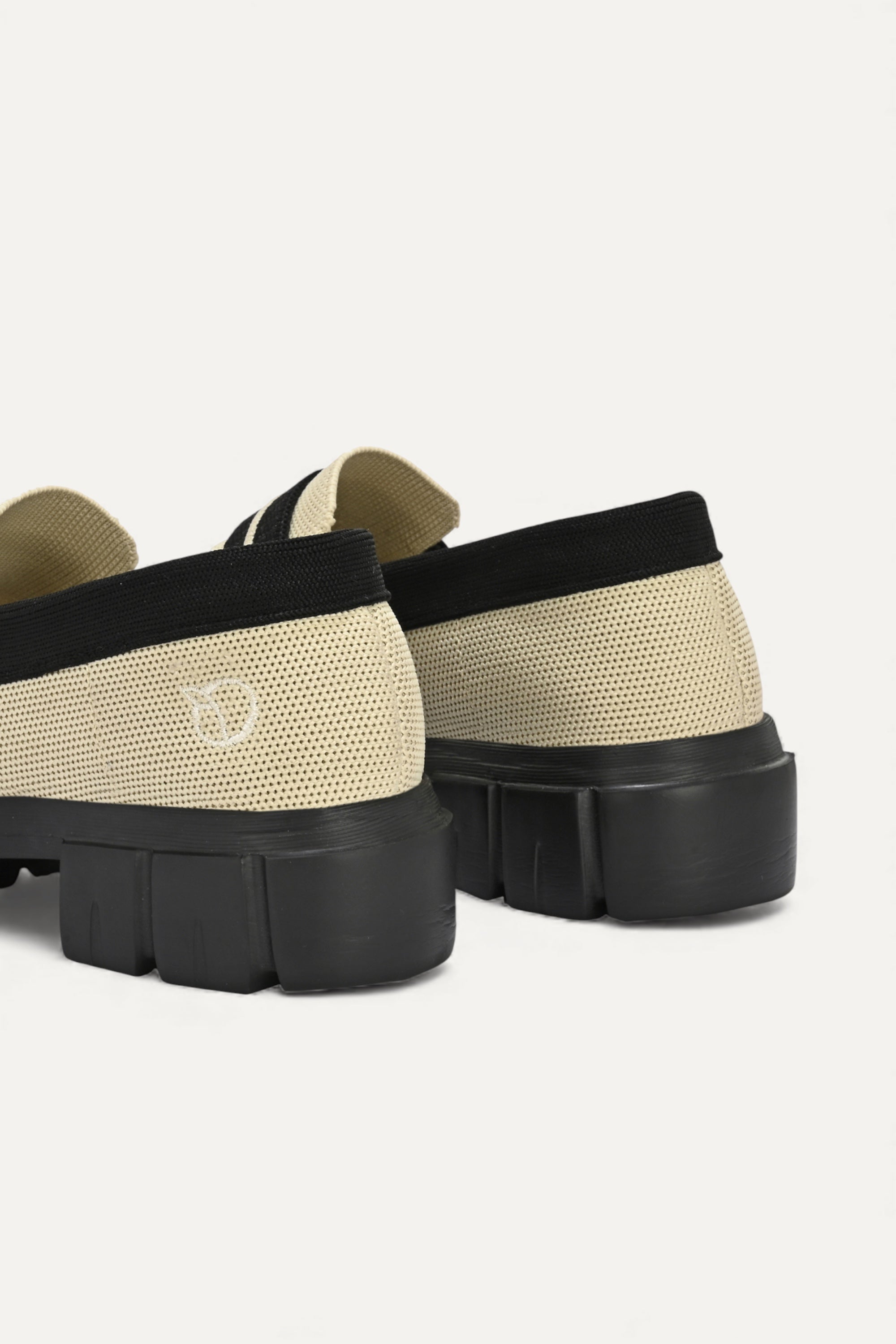 Rioz beige and brown slip-on loafers for women with eco-friendly breathable knit fabric and cushioned sole