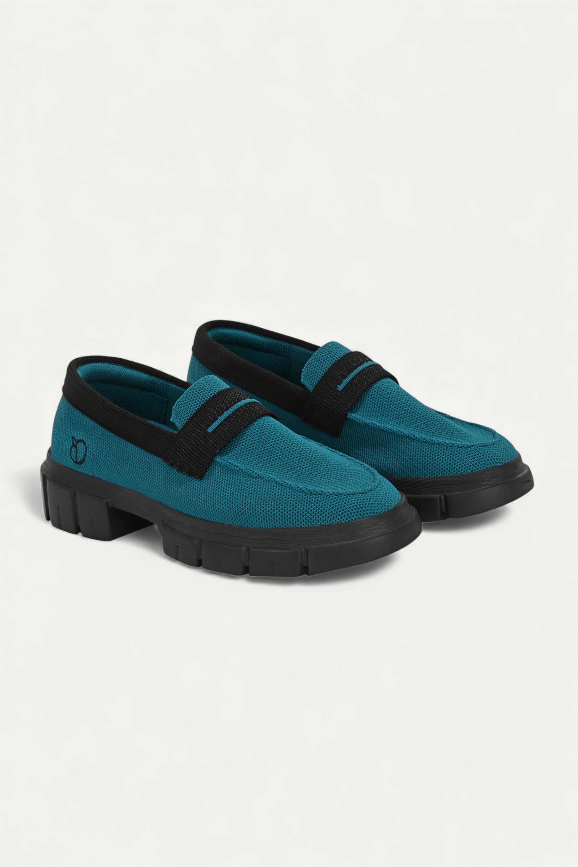 Rioz blue and black slip-on loafers for women with eco-friendly breathable knit fabric and cushioned sole