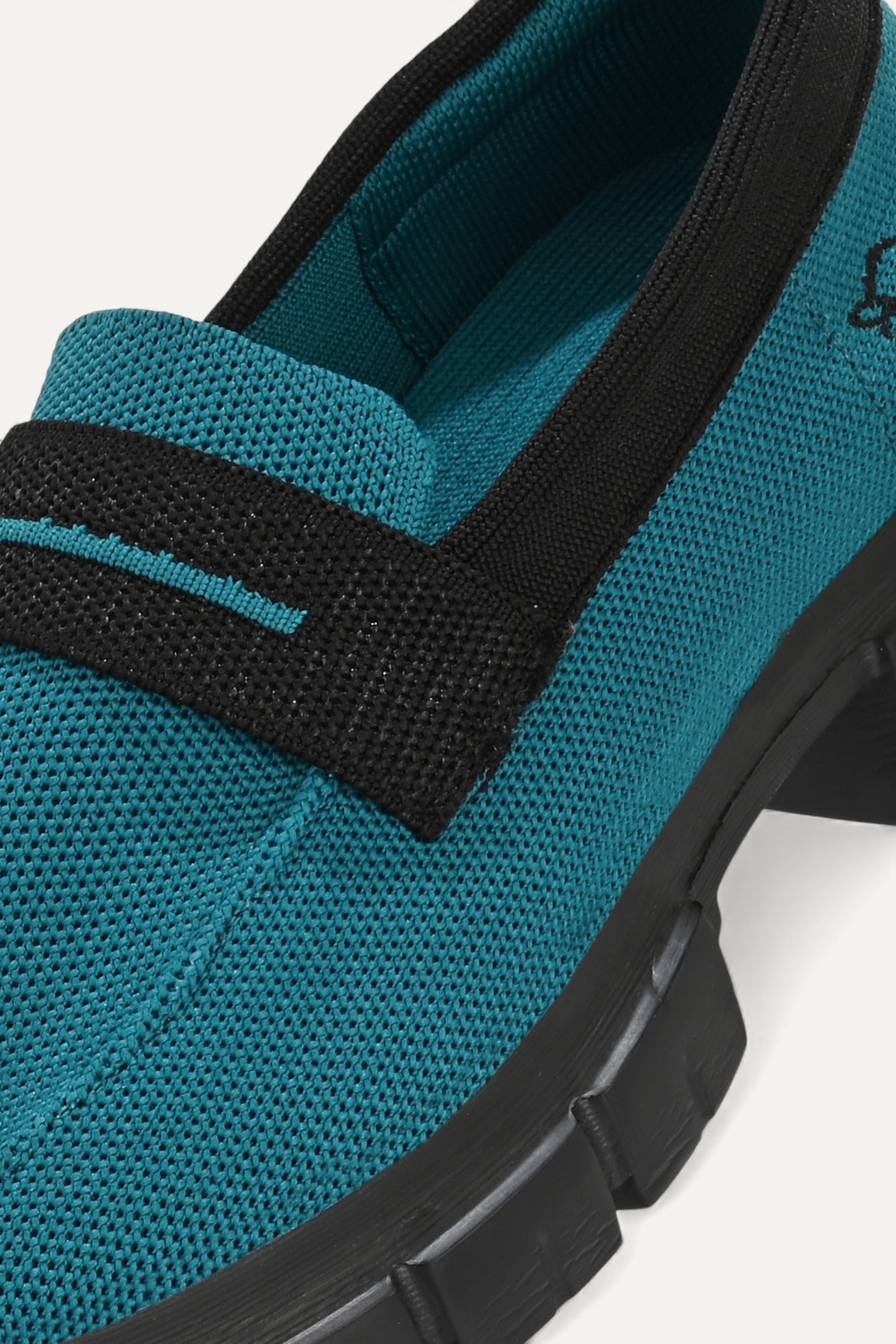 Rioz blue and black slip-on loafers for women with eco-friendly breathable knit fabric and cushioned sole