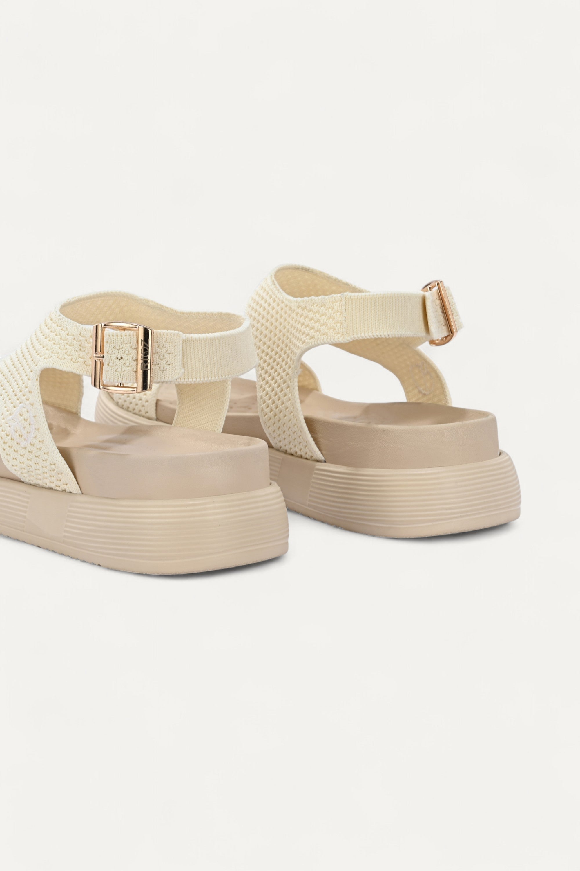 Rioz cream casual sandals for women with breathable knit straps and cushioned sole eco-friendly fabric and cushioned sole