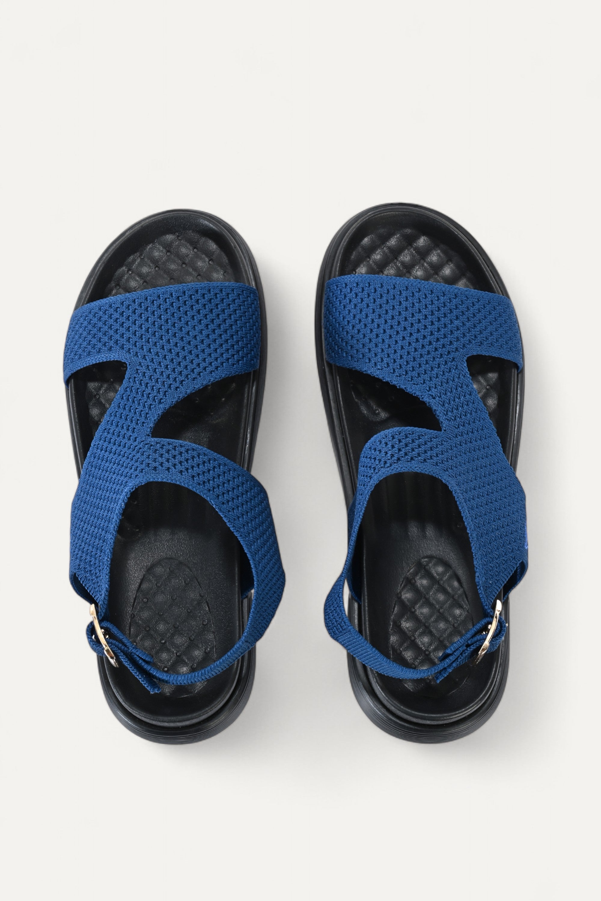 Rioz blue casual sandals for women with breathable knit straps and cushioned sole eco-friendly fabric and cushioned sole