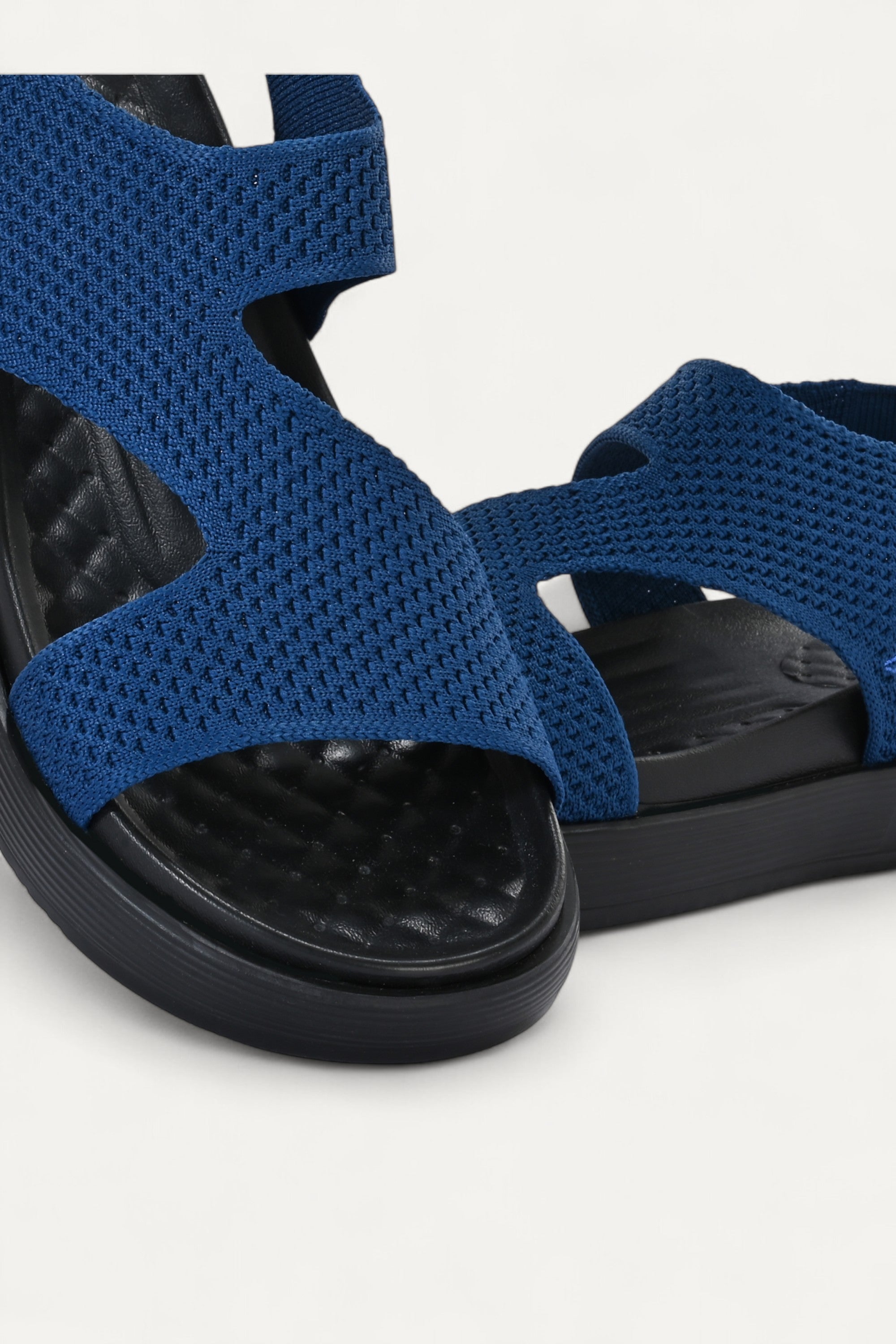 Rioz black casual sandals for women with breathable knit straps and cushioned sole eco-friendly fabric and cushioned sole