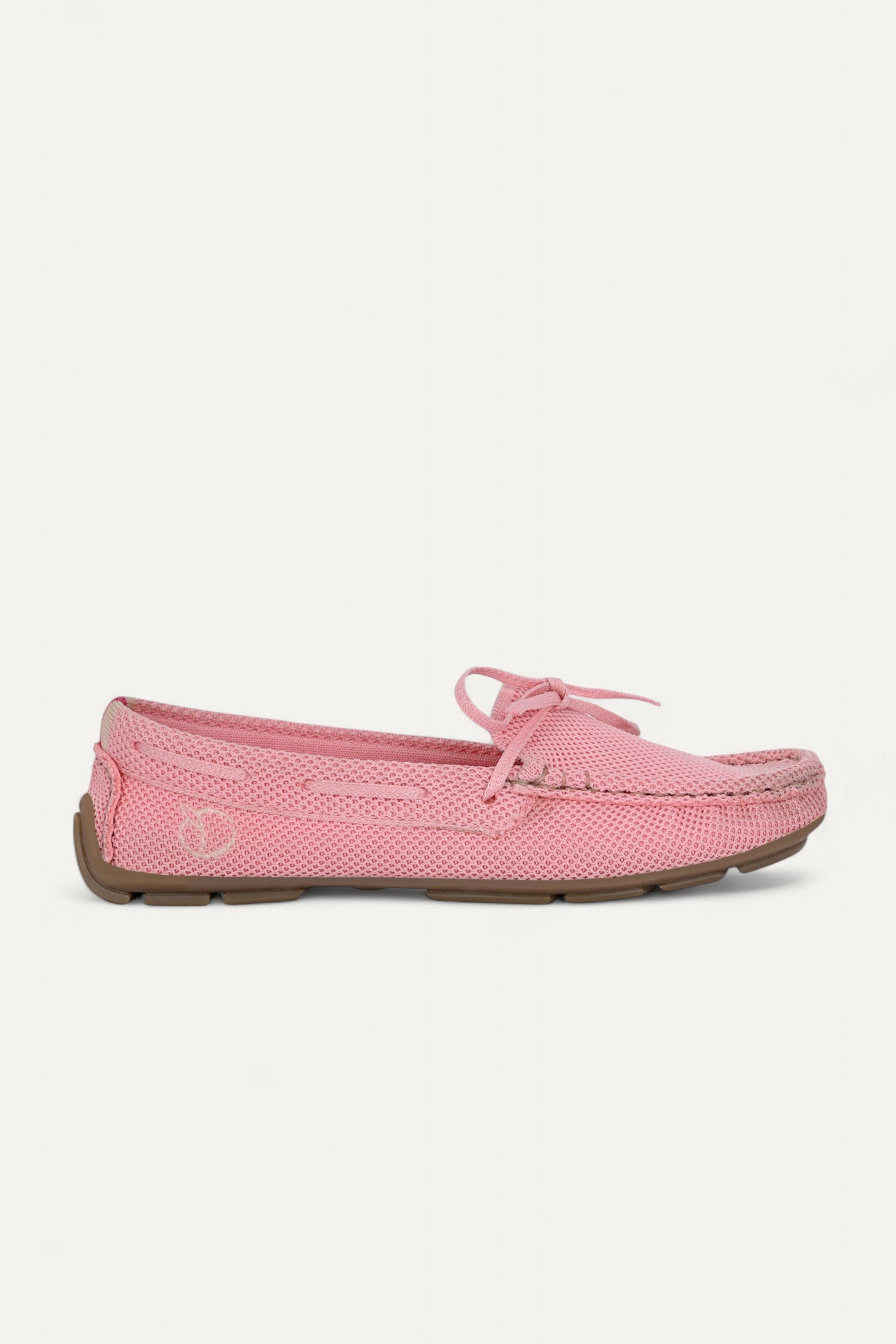 Rioz pink knit loafers for women with breathable mesh design, lace-up closure, and eco-friendly fabric and cushioned sole