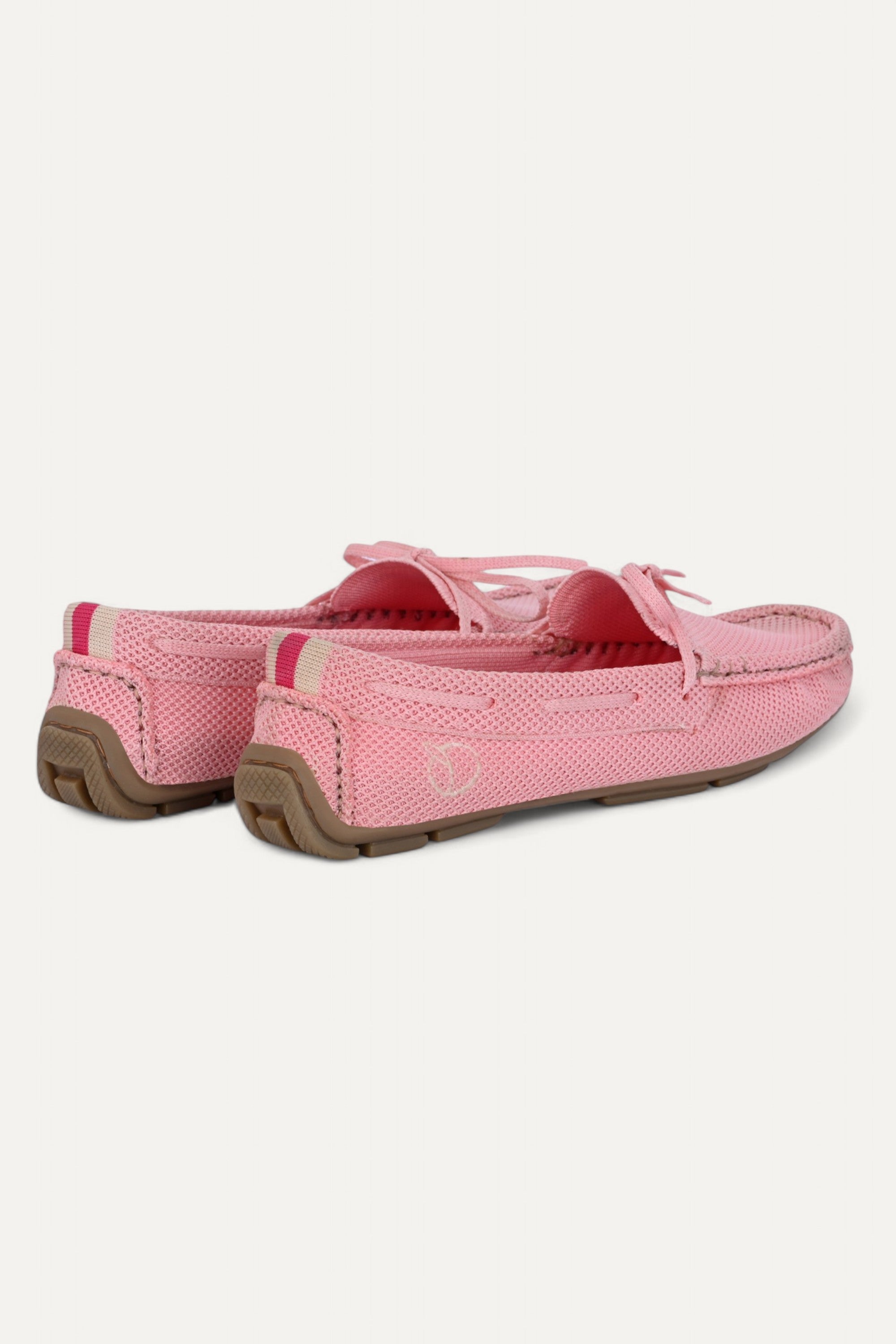 Rioz pink knit loafers for women with breathable mesh design, lace-up closure, and eco-friendly fabric and cushioned sole
