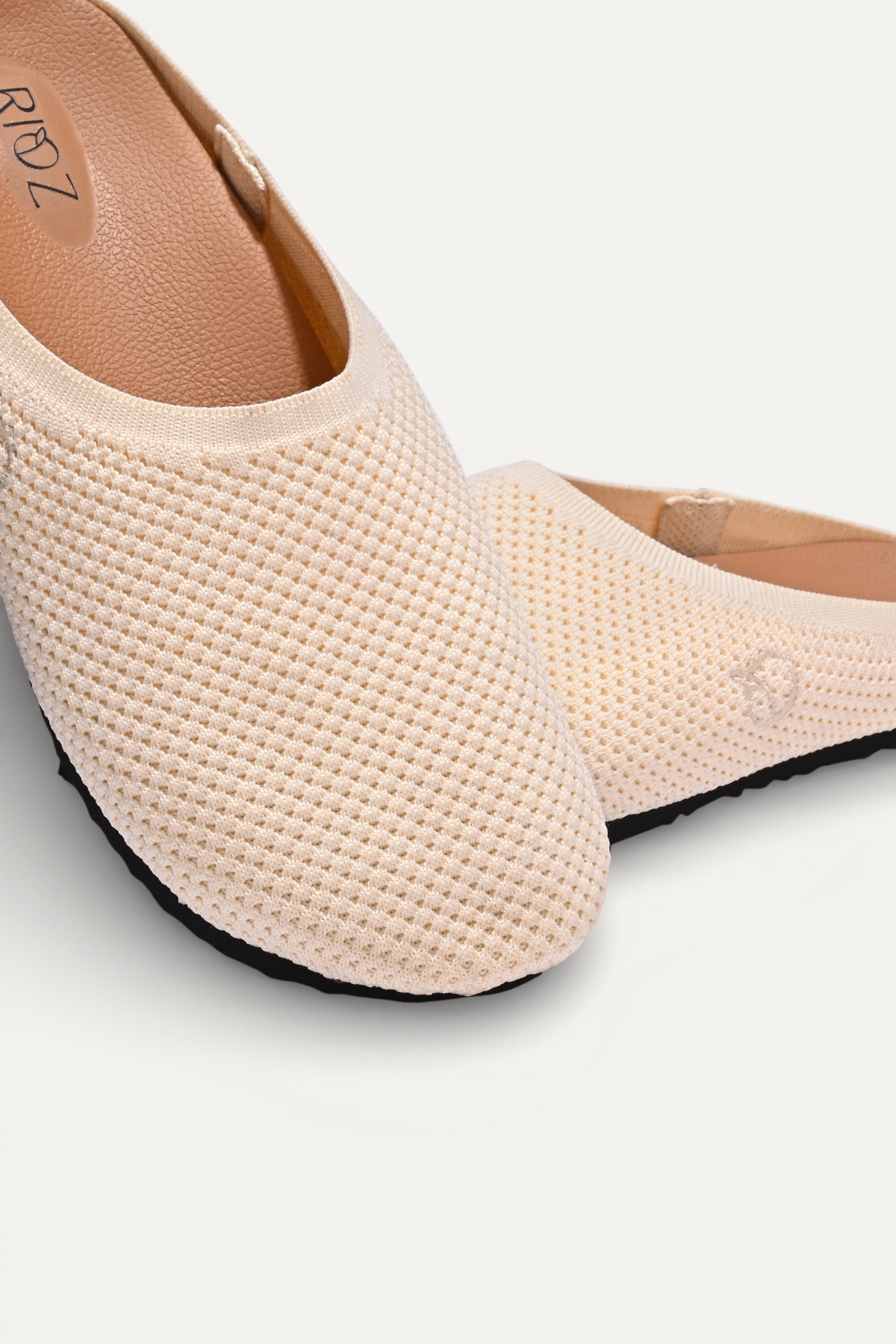 Rioz women beige slip-on loafers breathable, knit fabric and soft cushioned insole casual footwear