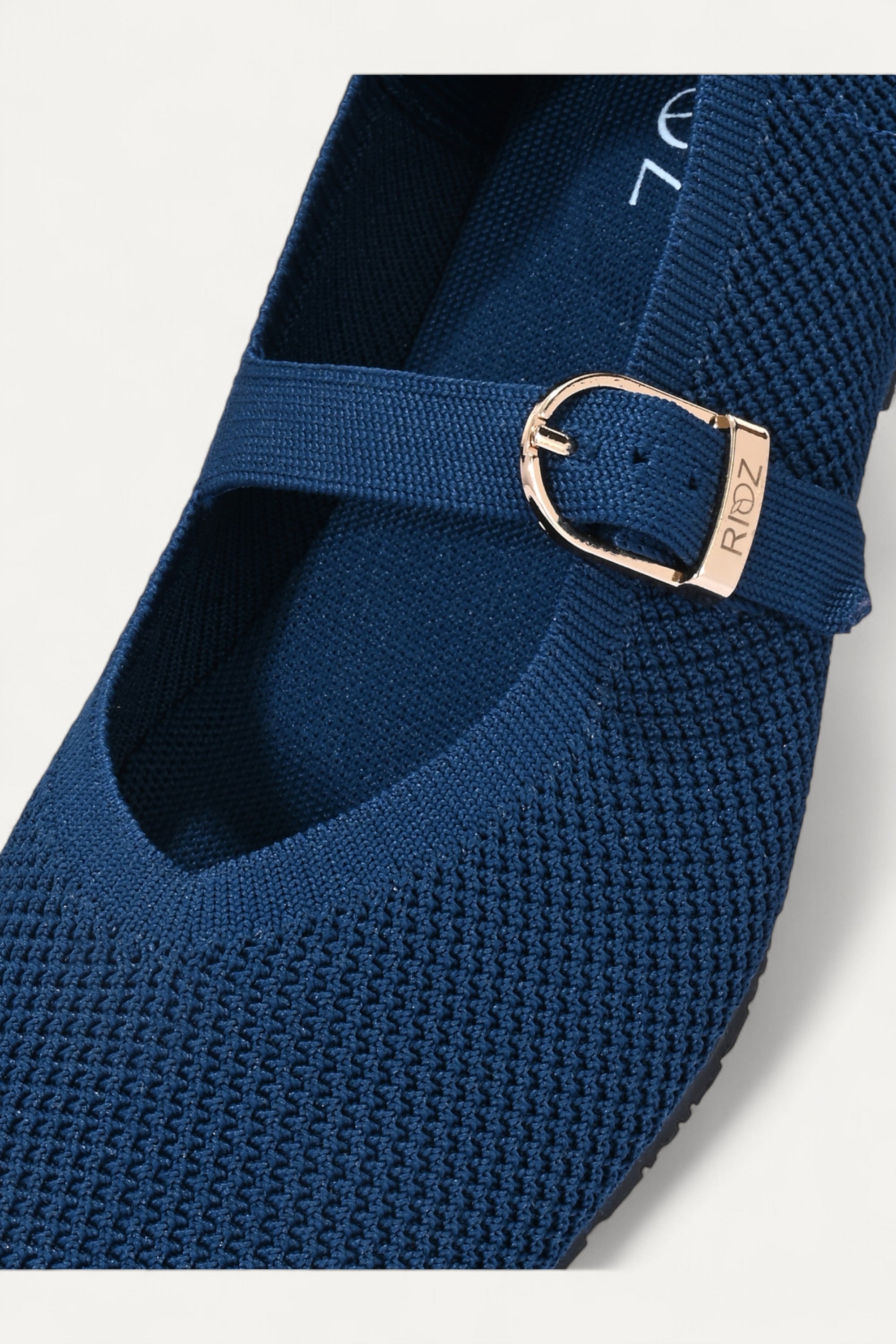 Rioz Blue Mary Jane flats for women with breathable knit fabric and adjustable strap-eco friendly Jane flats-sustainable footwear