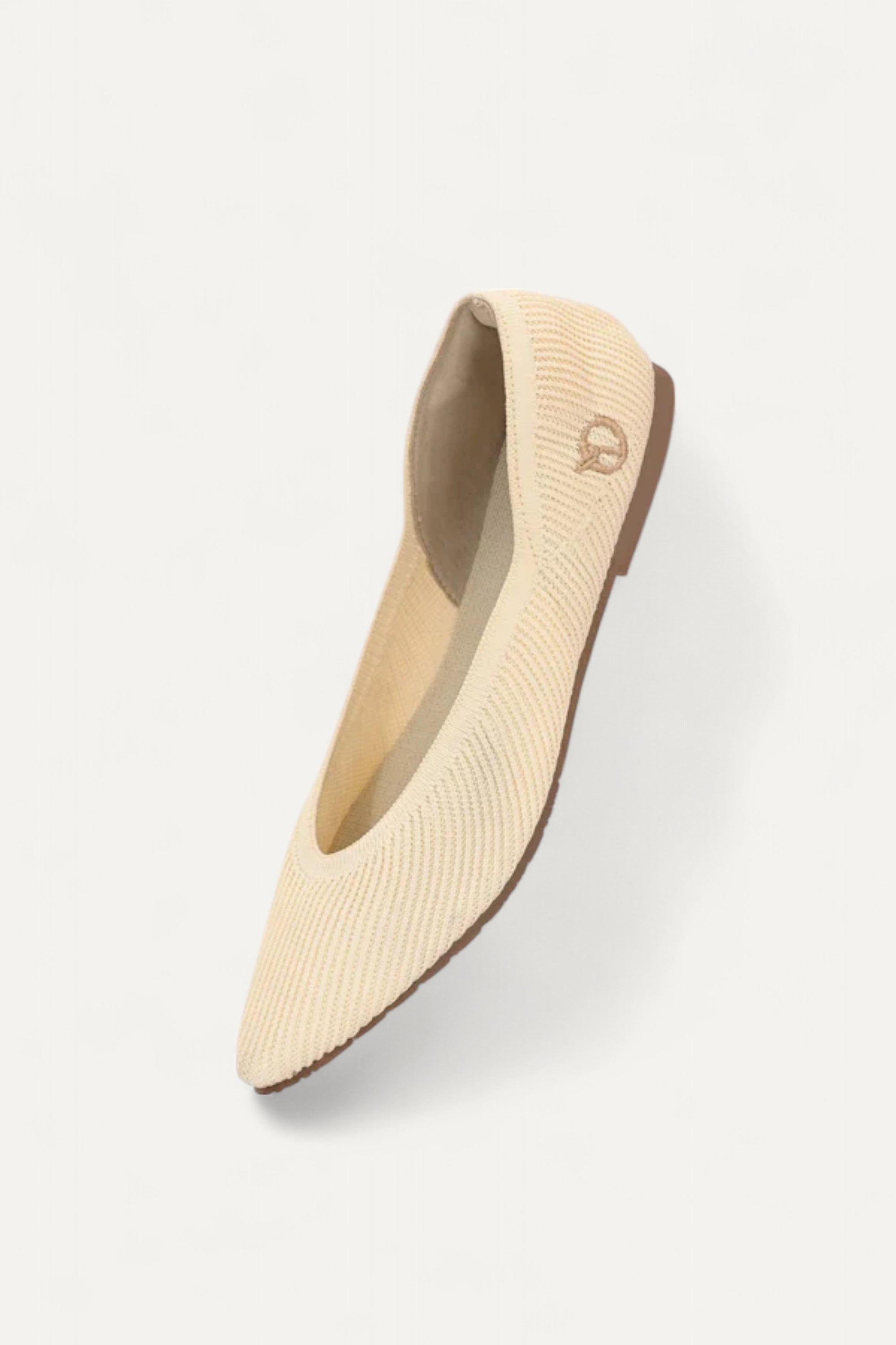 Rioz beige pointed-toe ballet flats for women with breathable knit fabric and cushioned soler eco-friendly fabric and cushioned sole