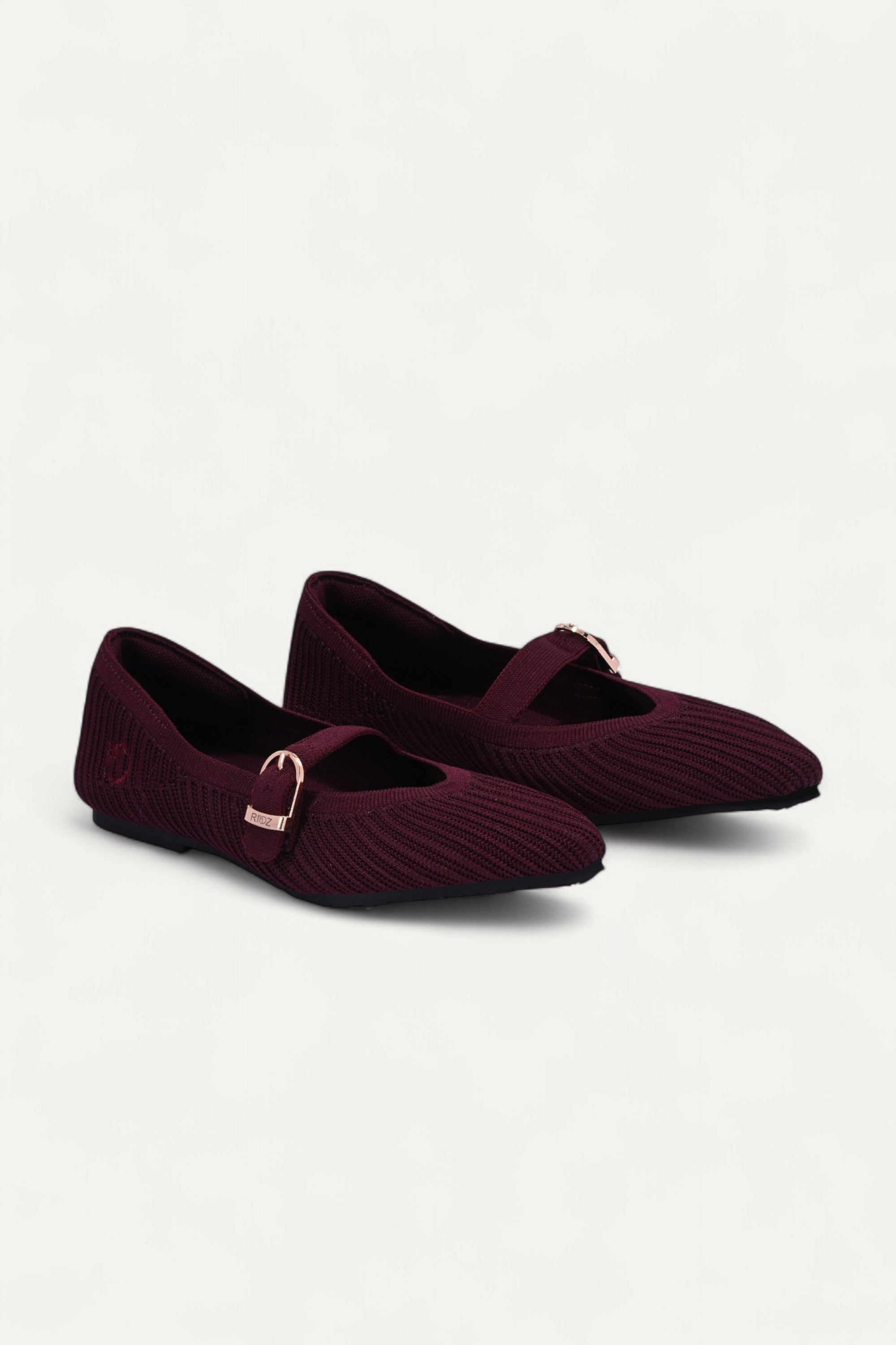 Rioz Maroon Veloce Mary Janes for women with breathable knit fabric and adjustable strap-eco friendly Jane flats-sustainable footwear