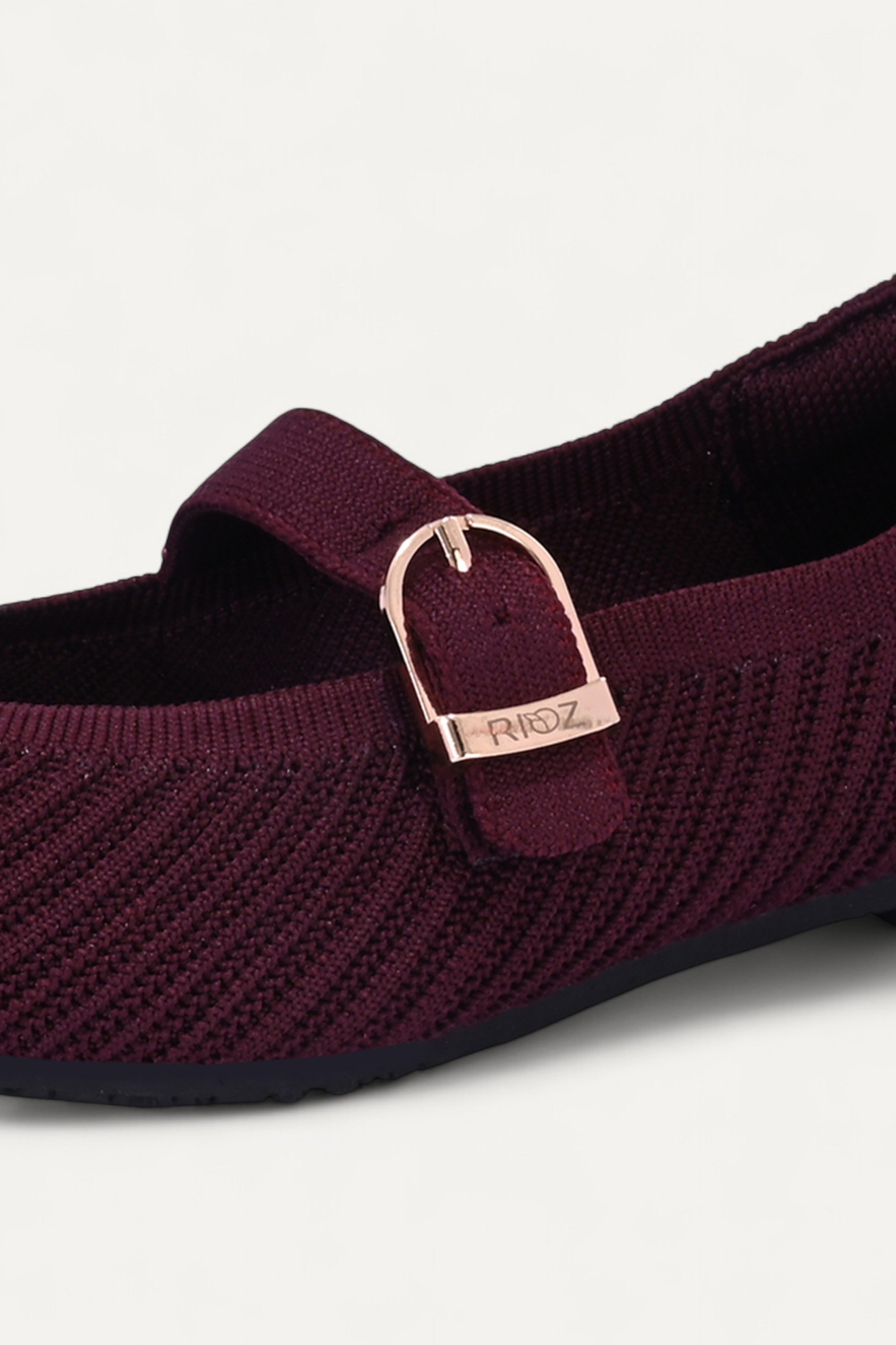 Rioz Maroon Veloce Mary Janes for women with breathable knit fabric and adjustable strap-eco friendly Jane flats-sustainable footwear