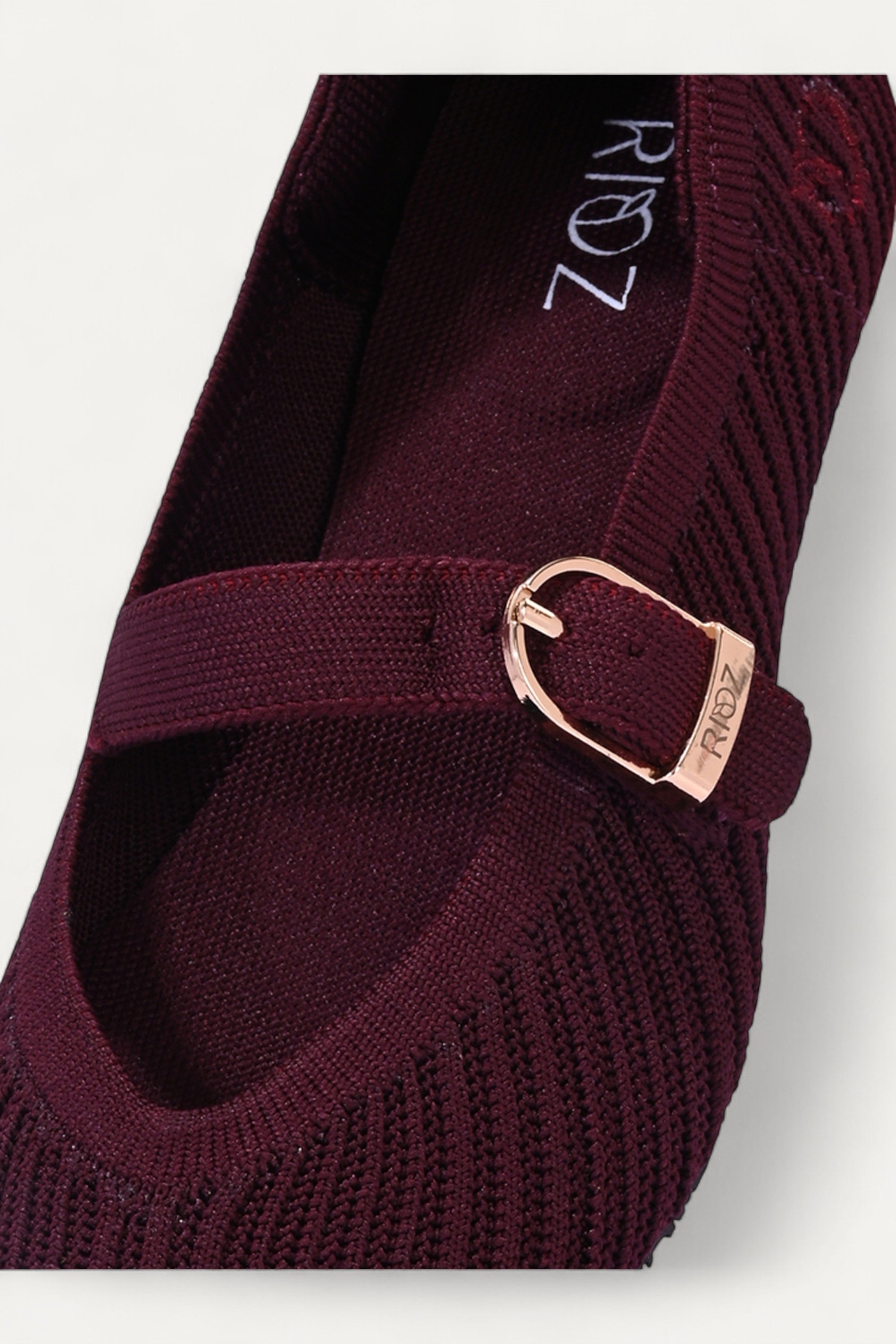 Rioz Maroon Veloce Mary Janes for women with breathable knit fabric and adjustable strap-eco friendly Jane flats-sustainable footwear