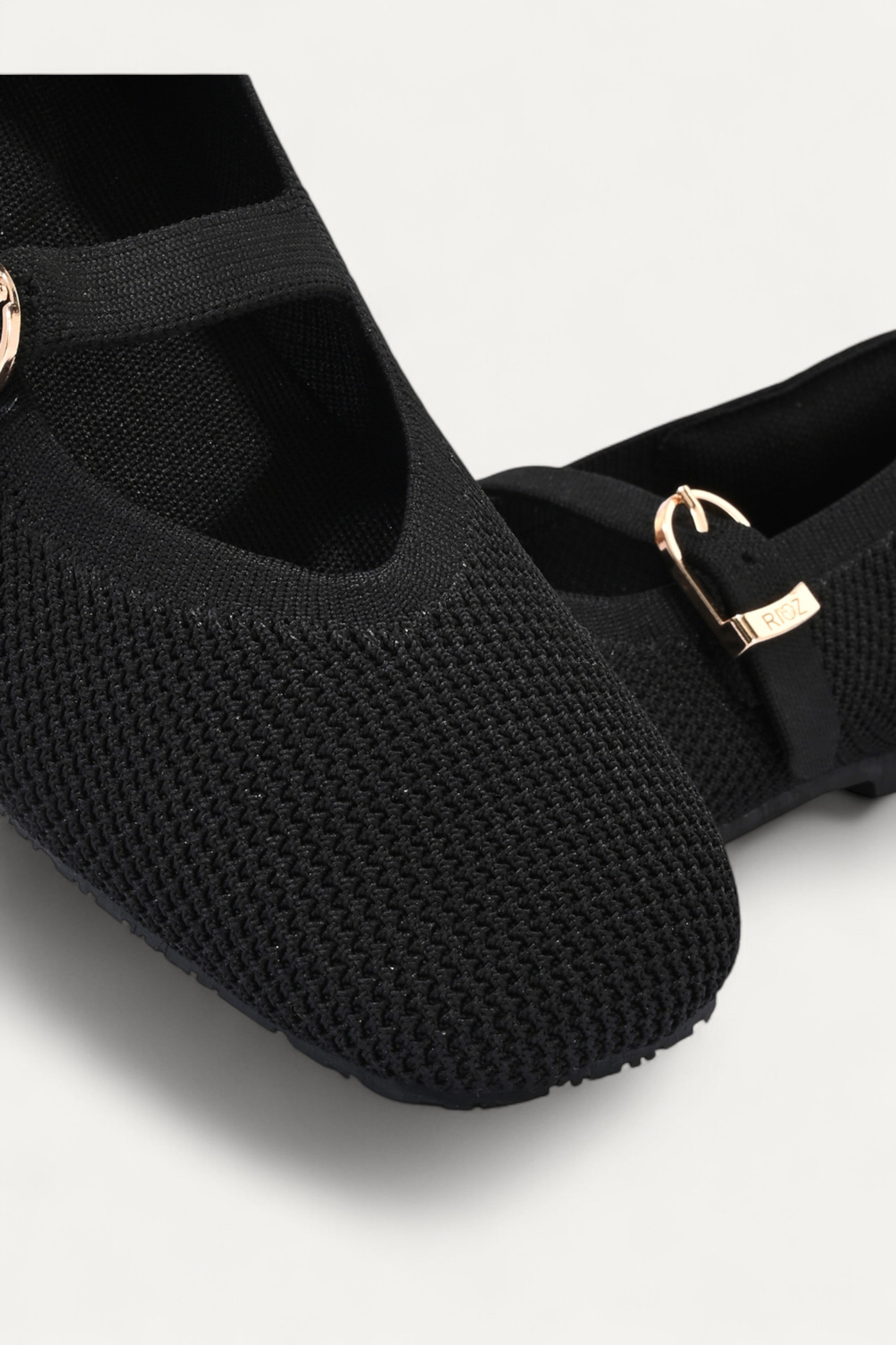 Rioz Black Mary Jane flats for women with breathable knit fabric and adjustable strap-eco friendly Jane flats-sustainable footwear