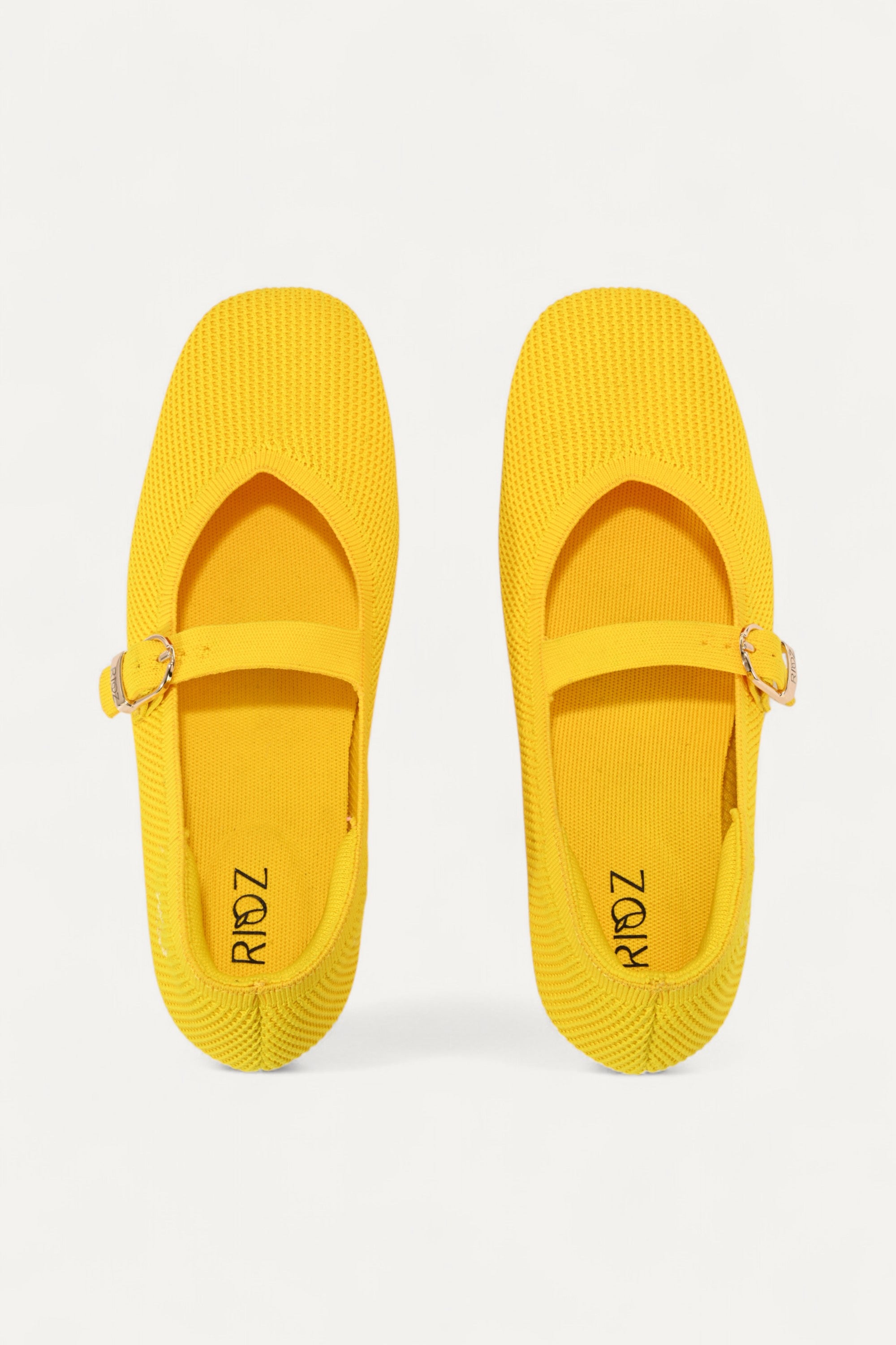 Rioz Yellow Mary Jane flats for women with breathable knit fabric and adjustable strap-eco friendly Jane flats-sustainable footwear