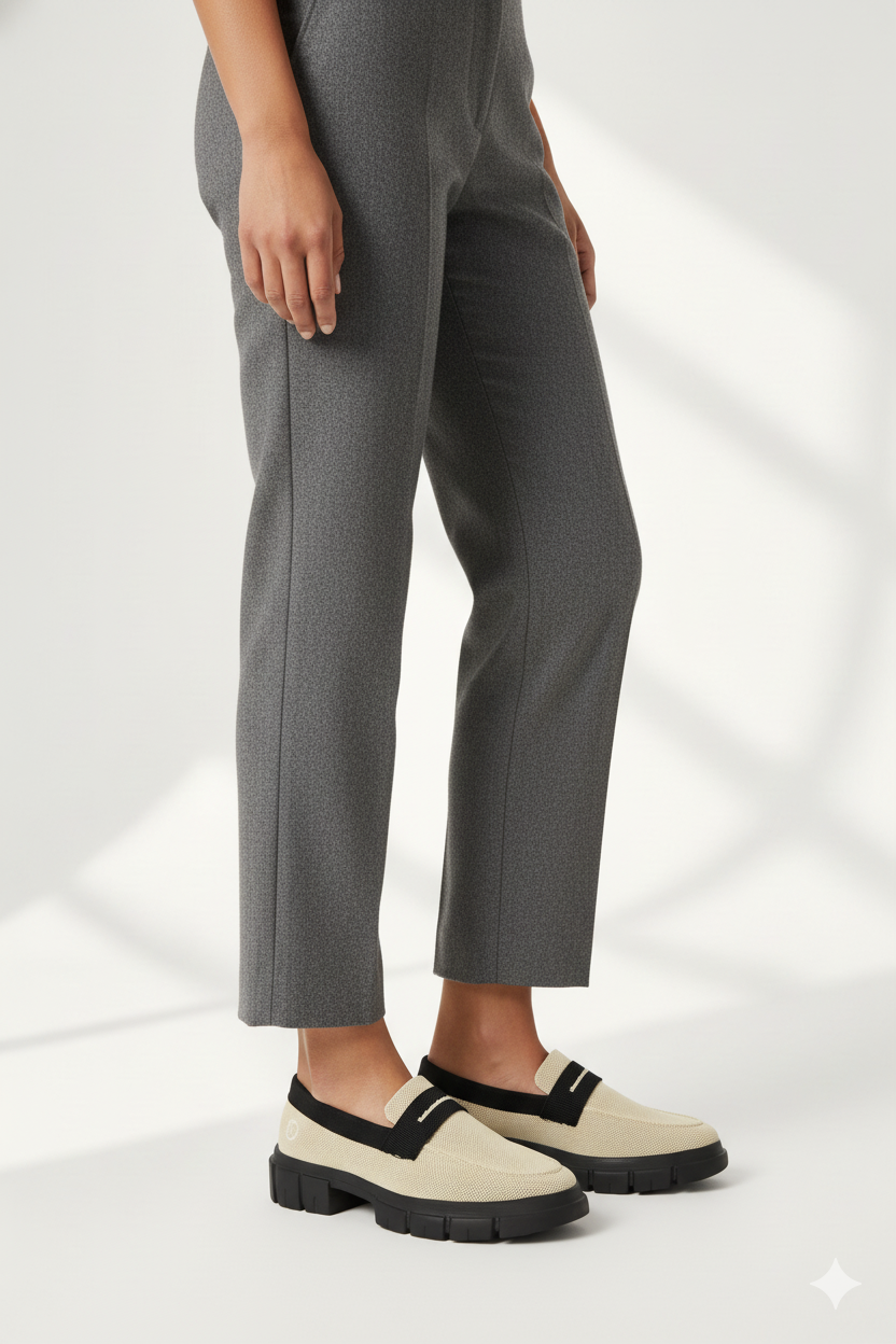 Rioz beige and brown slip-on loafers for women with eco-friendly breathable knit fabric and cushioned sole