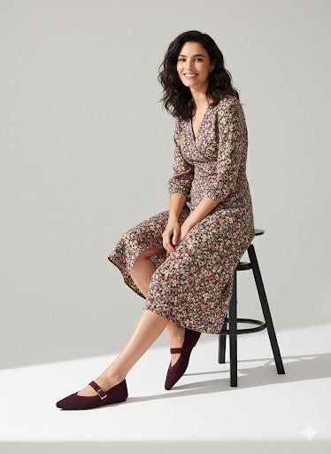 Rioz Maroon Veloce Mary Janes for women with breathable knit fabric and adjustable strap-eco friendly Jane flats-sustainable footwear