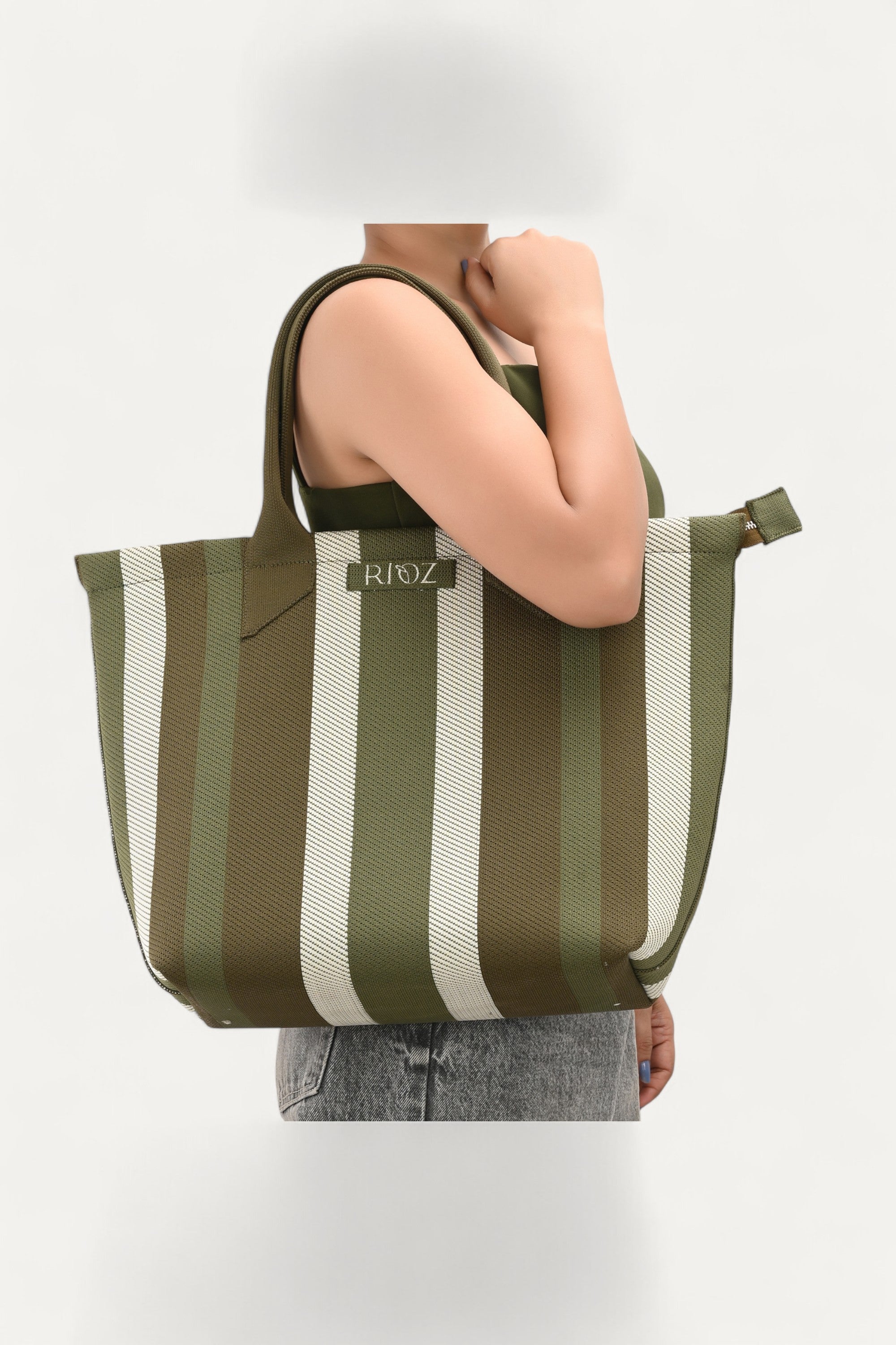 RIOZ-Eco-friendly zipper tote bag for women—sustainable, spacious, and made from recycled materials, ideal for everyday use and conscious living