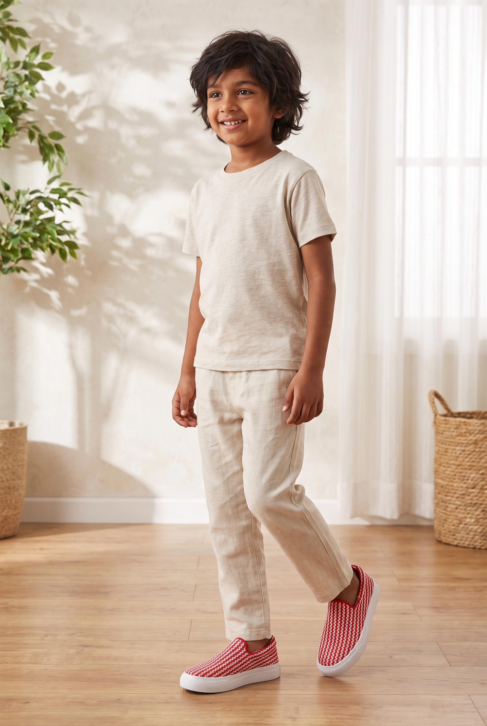Kids Skippy Slip-On Sneakers Red full model shot on child