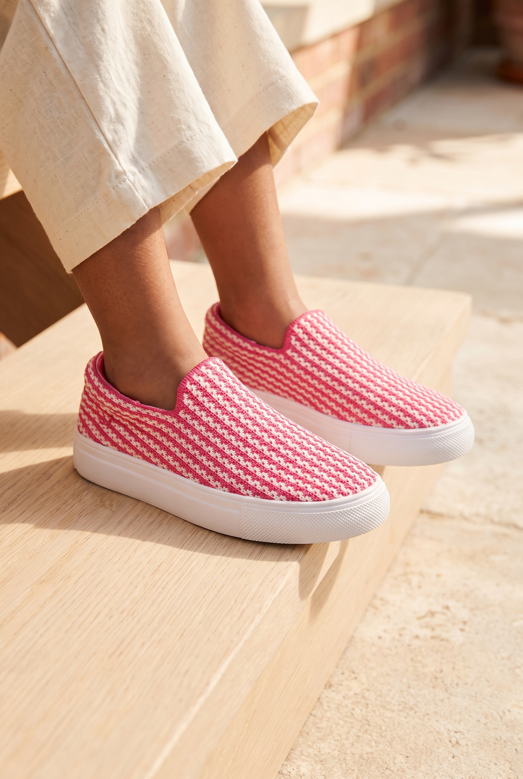 Kids Skippy Slip-On Sneakers Pink foot closeup on girl