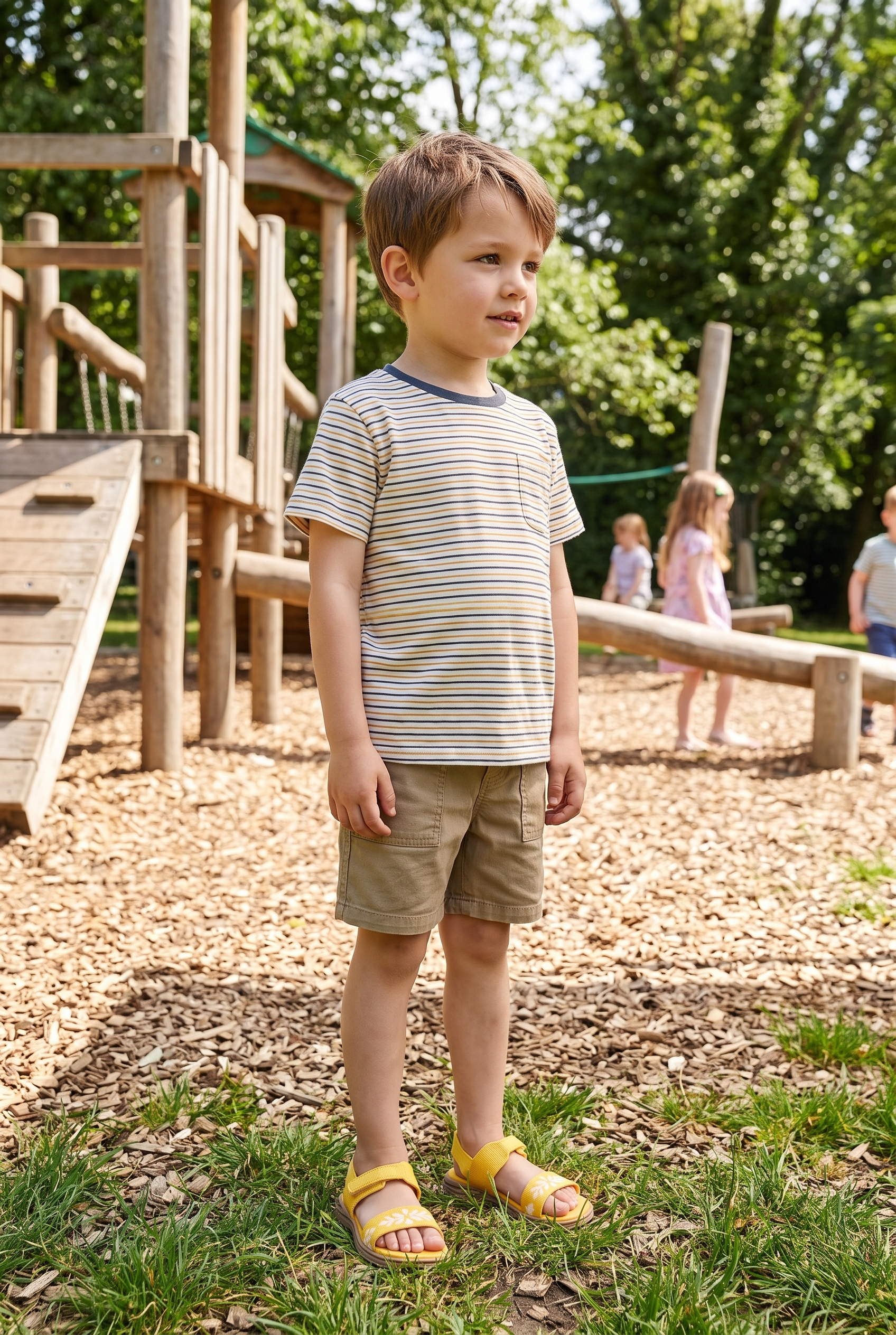 Kids Sunny Sandal Yellow full model shot on boy, standing candid pose
