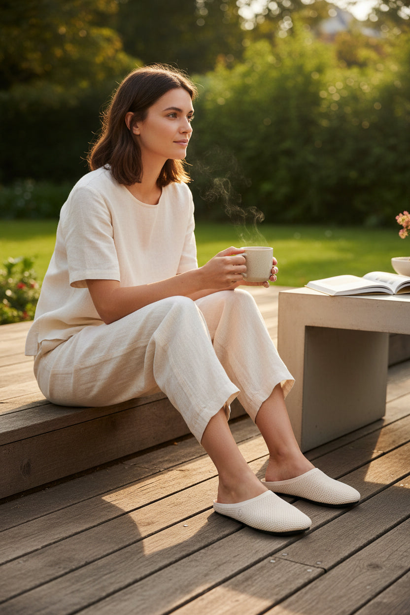 Rioz women beige slip-on loafers breathable, knit fabric and soft cushioned insole casual footwear