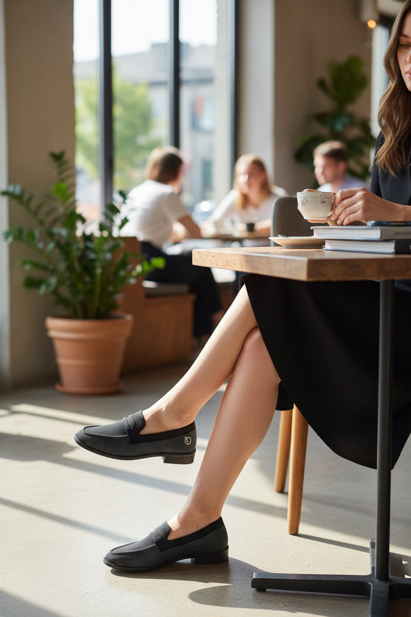 Rioz grey knit slip-on loafers with black trim detail, eco-friendly fabric and cushioned sole casual shoes