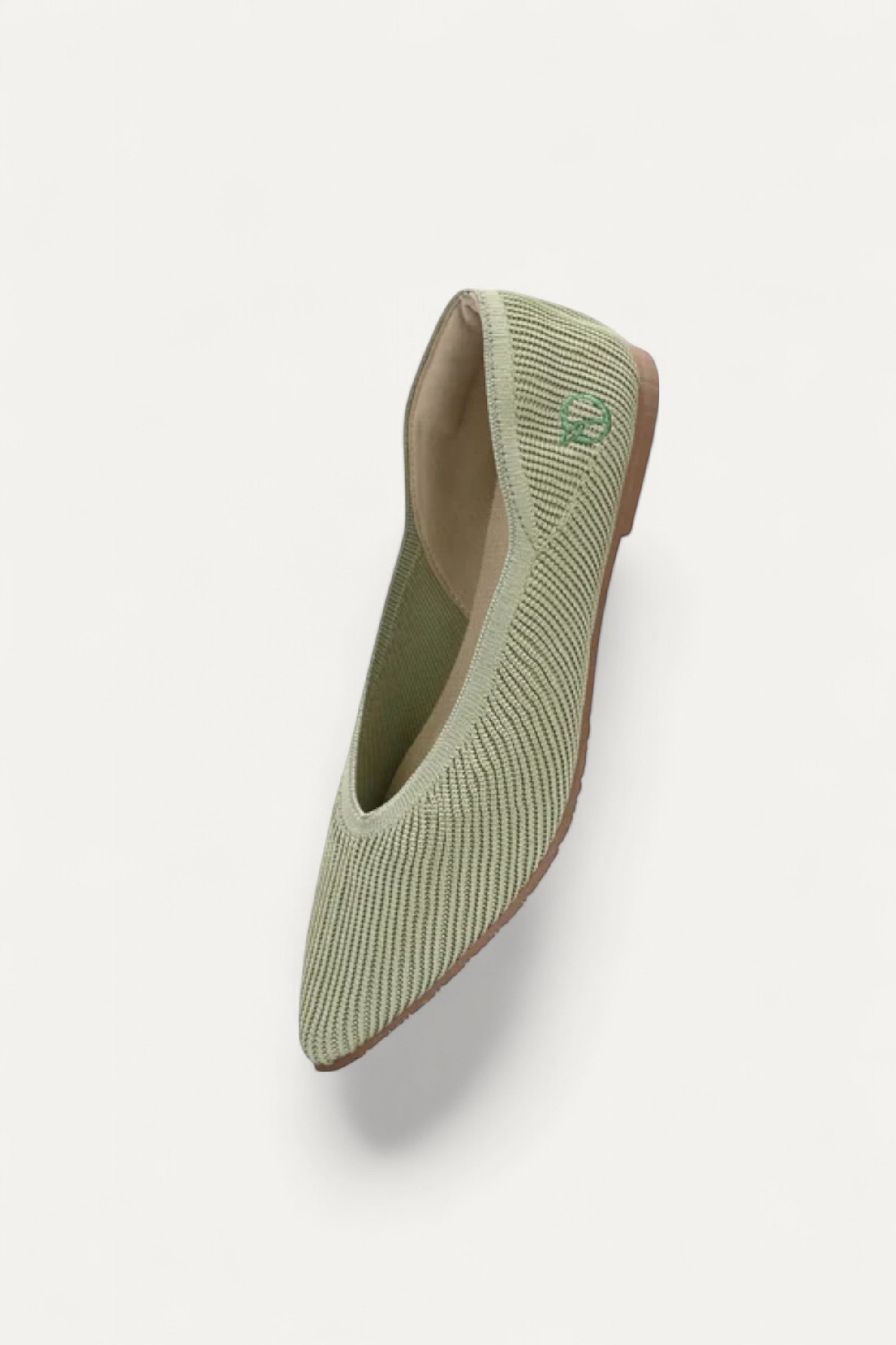 Rioz light green knit pointed-toe ballet flats with a 1cm heel and rubber outsole for all-day comfort.
