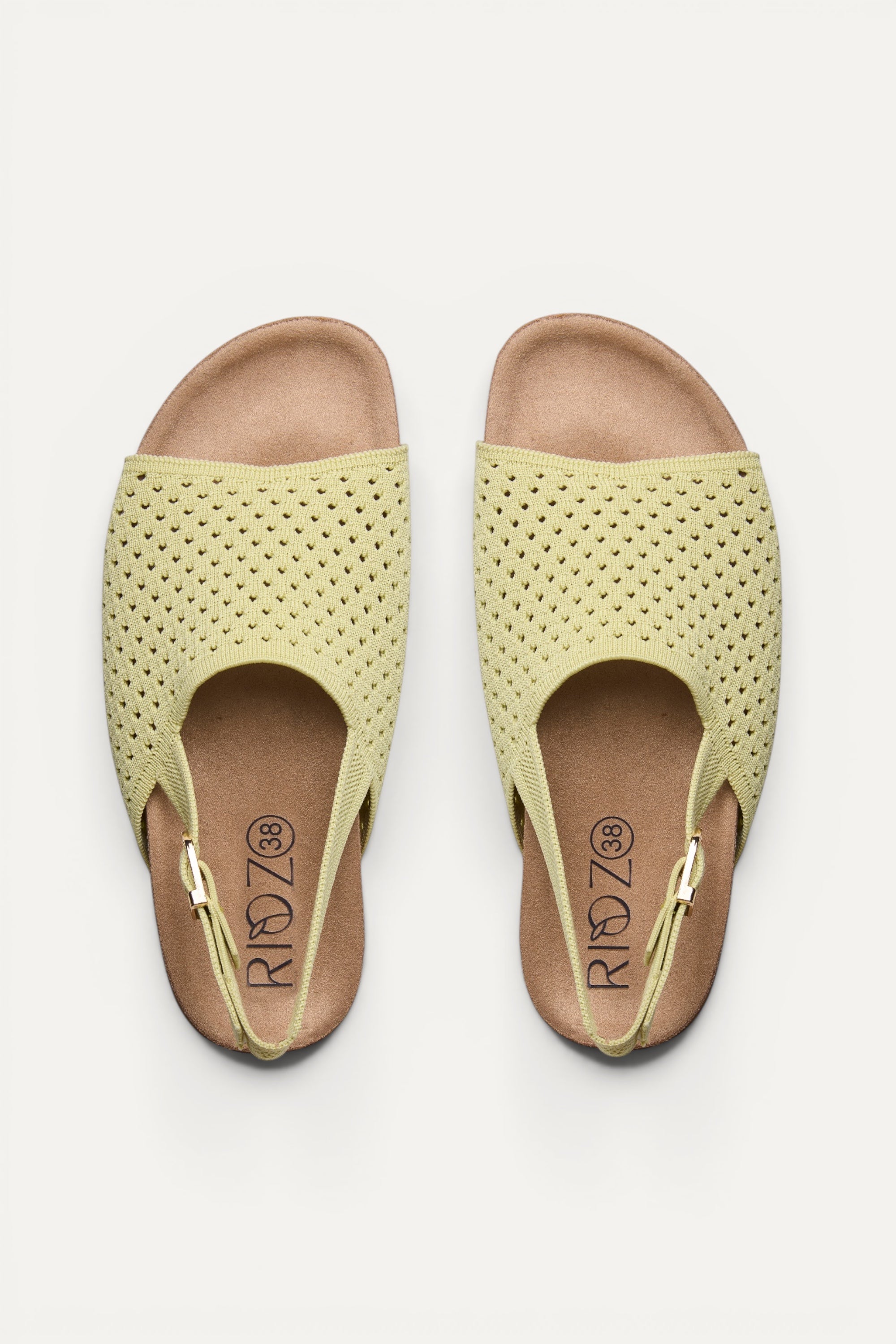 Rioz Mira Sandals in lime, vegan knit slingback sandals from recycled PET bottles, made in India.