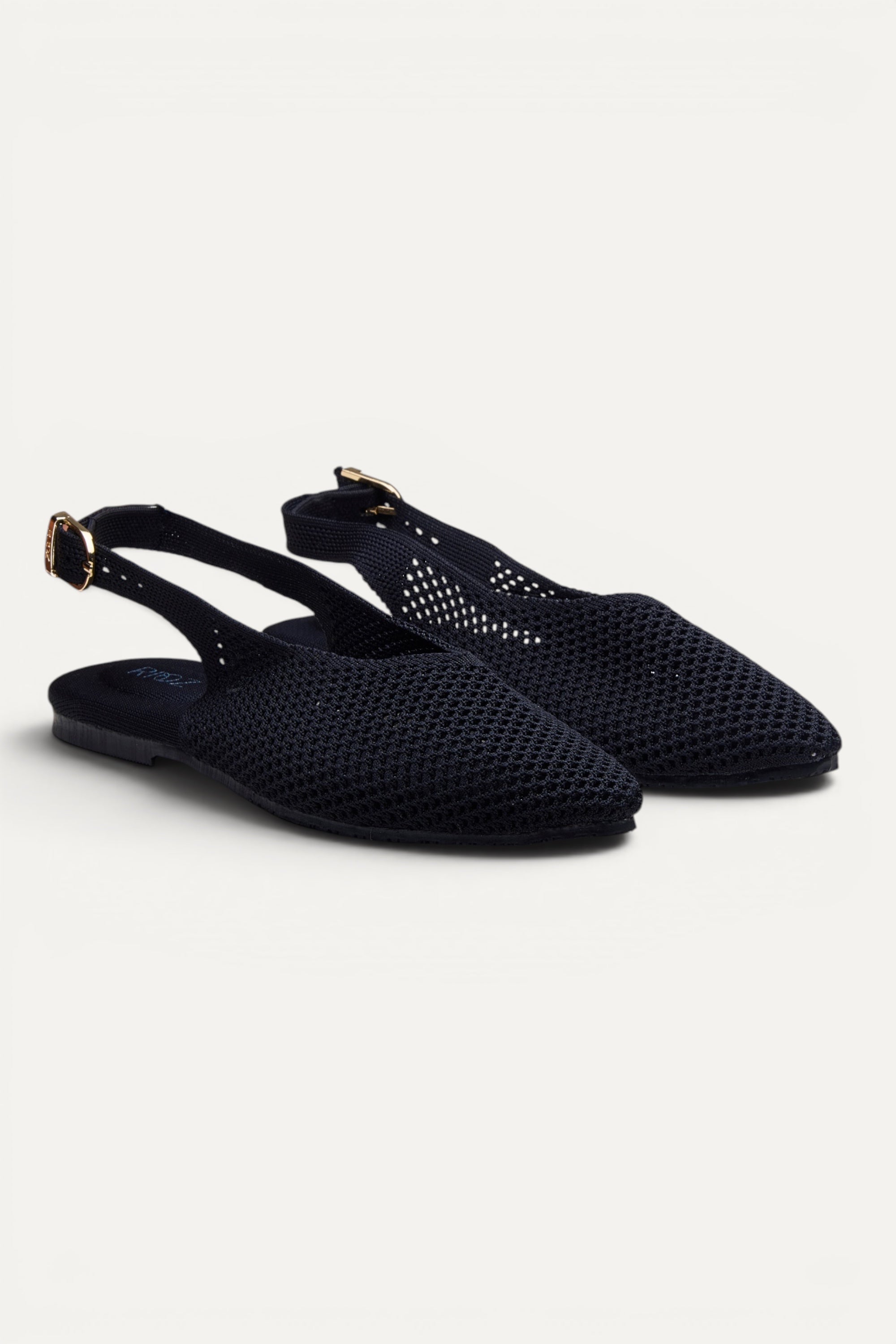 Rioz Airknit Slingbacks in black, vegan pointed-toe knit flats from recycled PET bottles, made in India.
