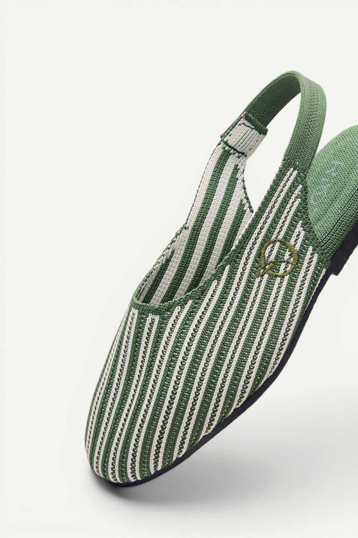 Kids Almond Slingback in Green, rPET knit, machine washable