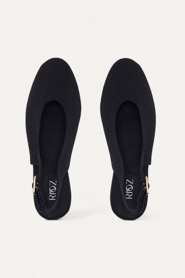  Rioz black breathable knitted slingbacks  flats for women with eco-friendly fabric and cushioned sole 