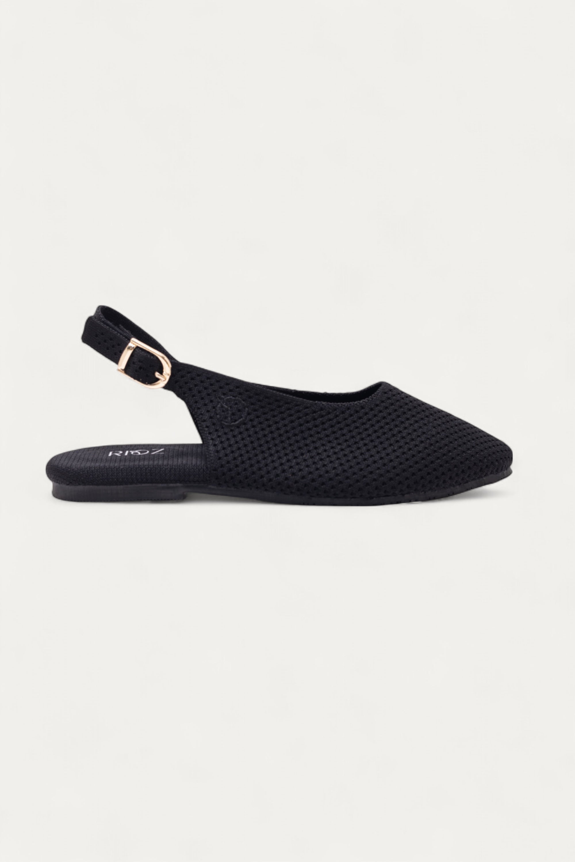  Rioz black breathable knitted slingbacks  flats for women with eco-friendly fabric and cushioned sole 