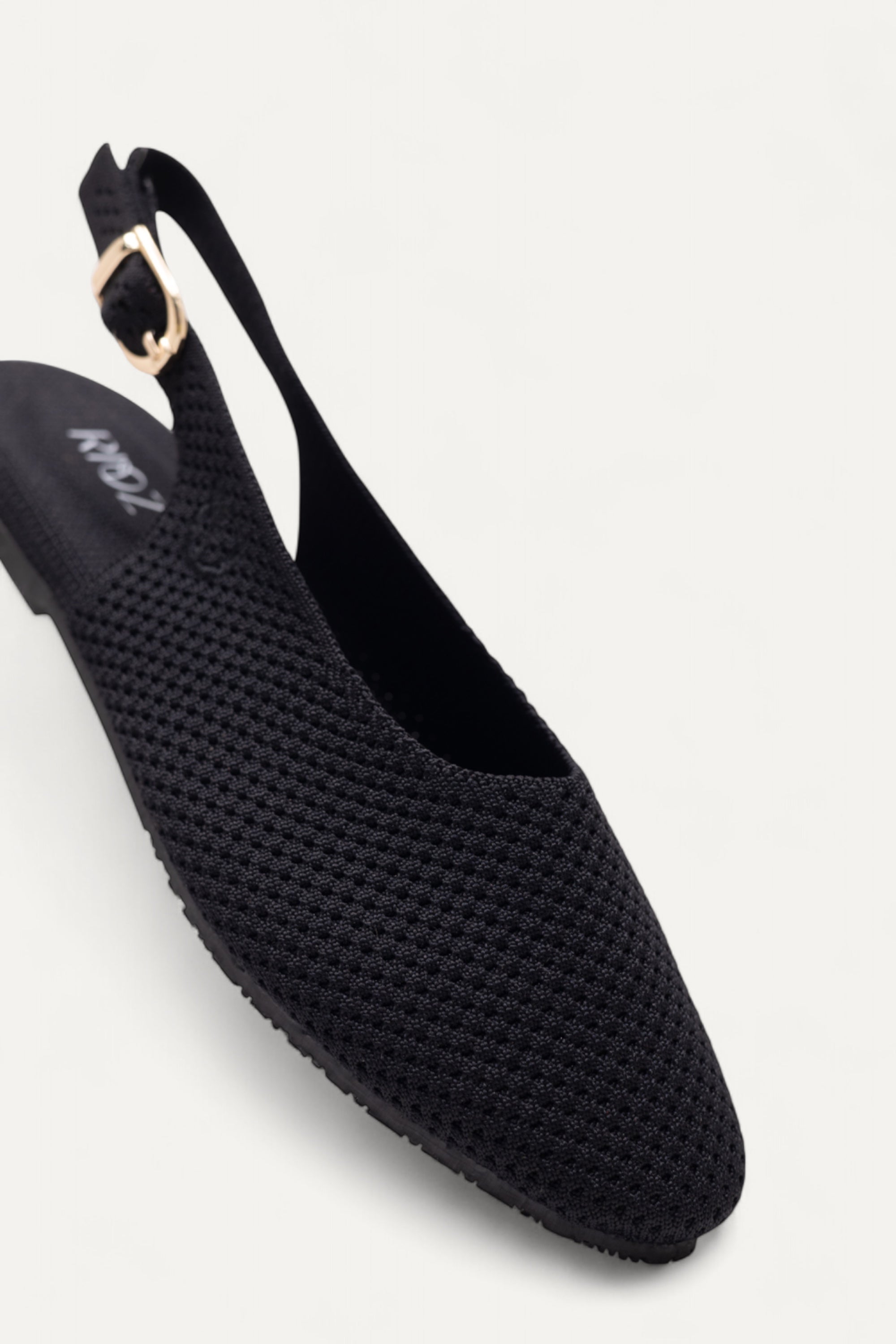 Rioz black breathable knitted slingbacks  flats for women with eco-friendly fabric and cushioned sole 