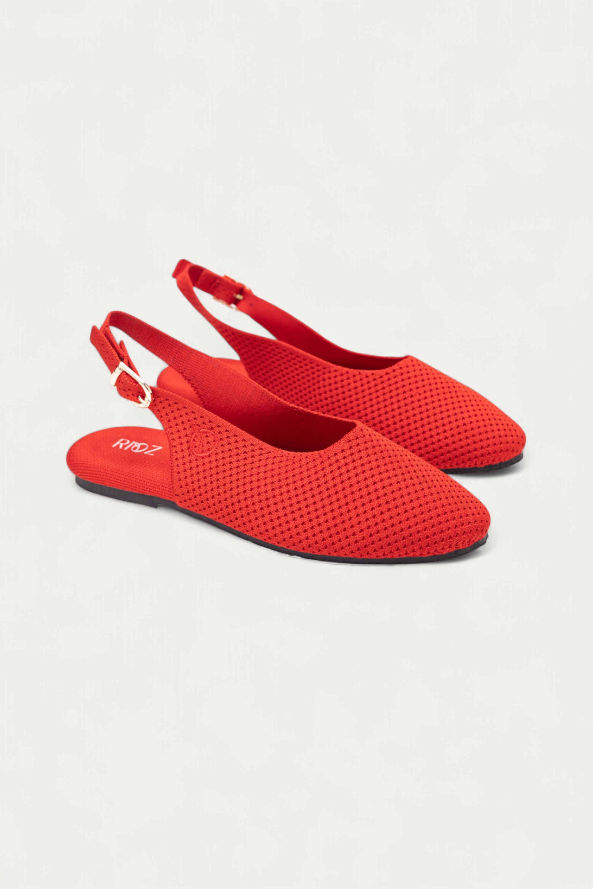 Rioz breathable red knitted slingbacks  flats for women with eco-friendly fabric and cushioned sole 