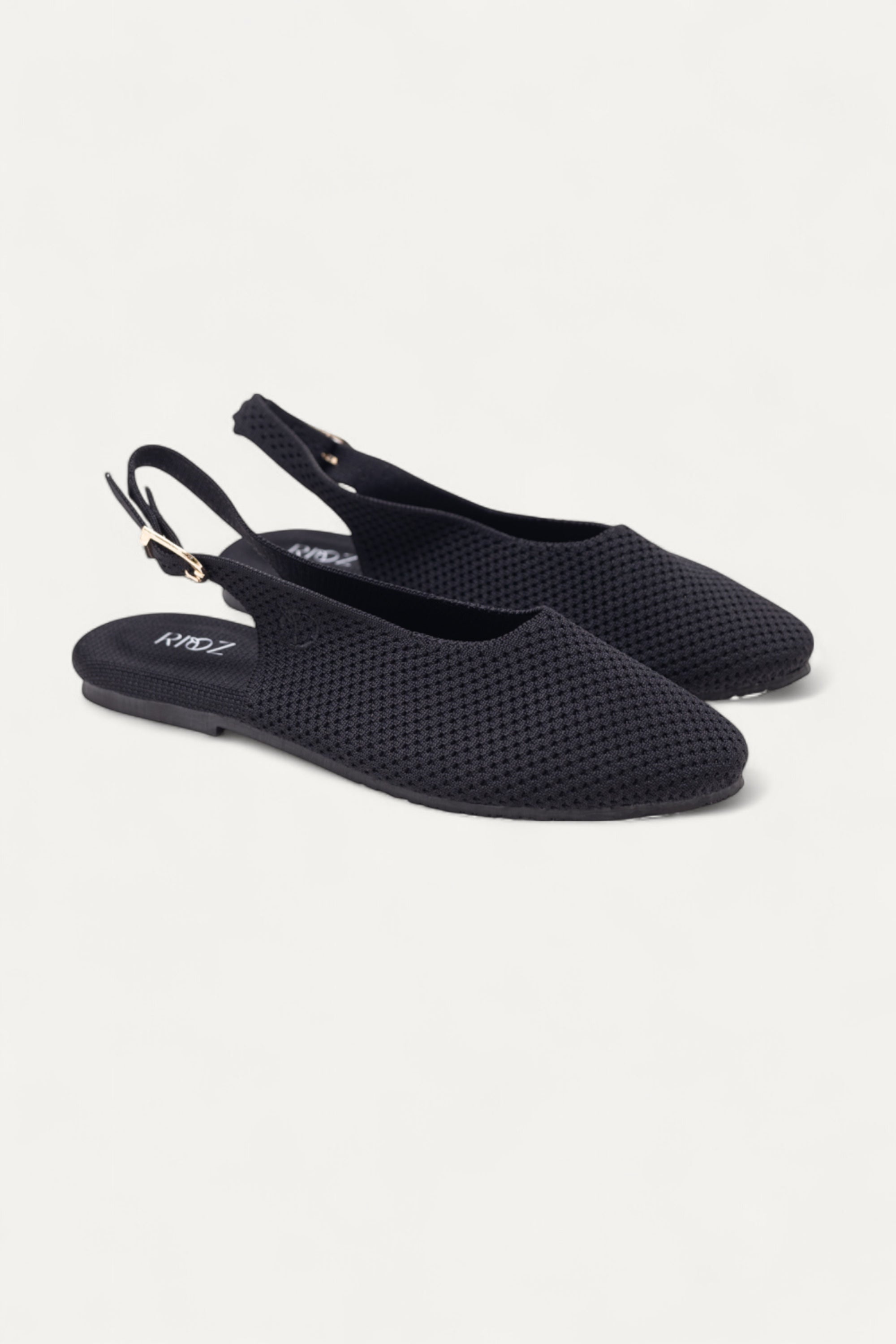  Rioz black breathable knitted slingbacks  flats for women with eco-friendly fabric and cushioned sole 
