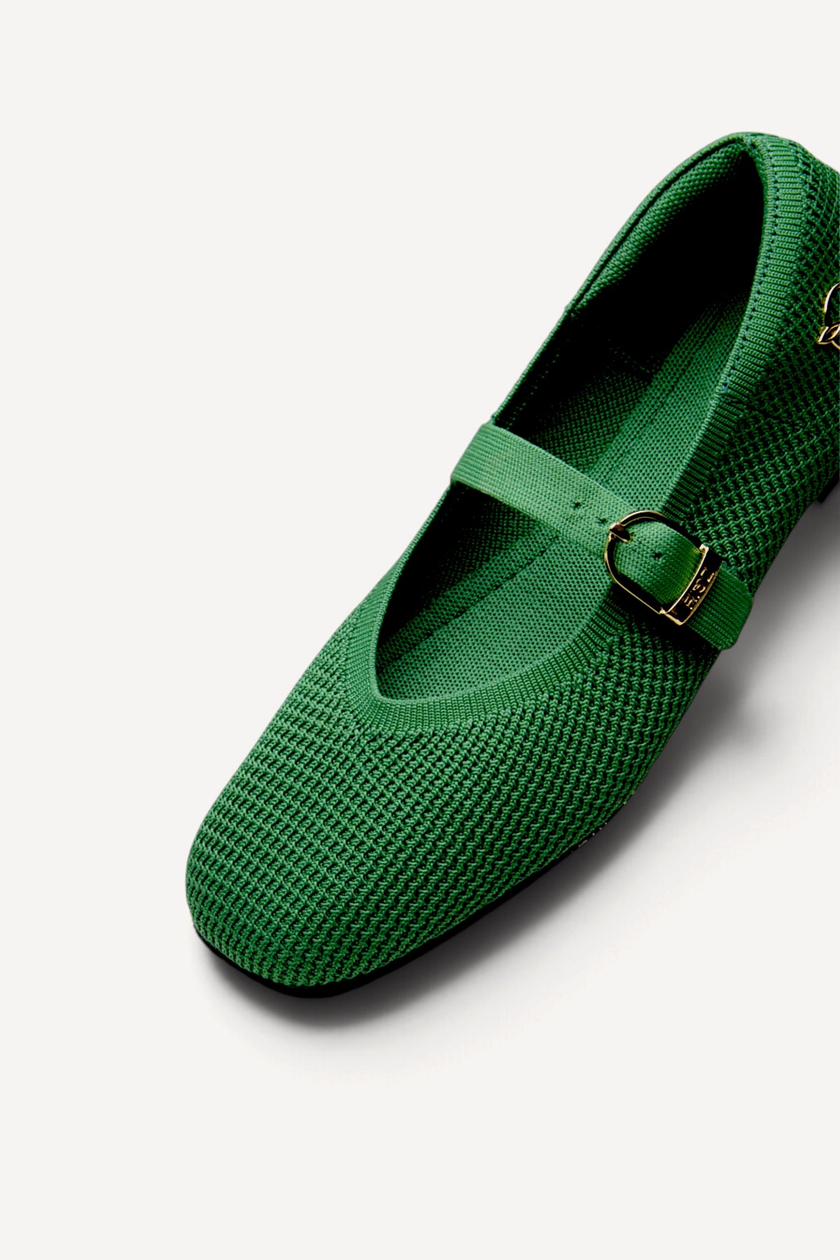 The Square Toe Metro Mary Janes in Green, rPET knit, machine washable